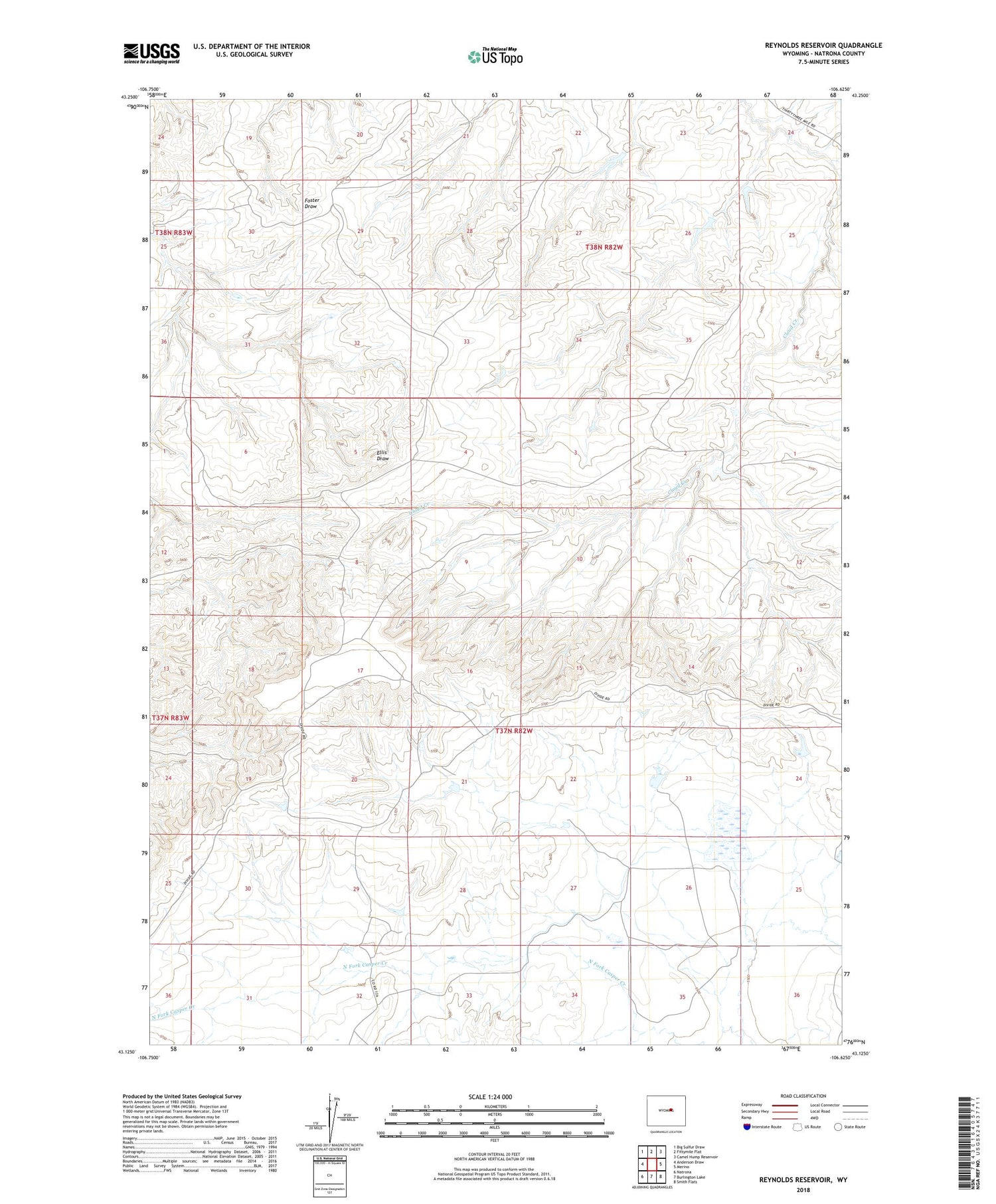 Reynolds Reservoir Wyoming US Topo Map Image