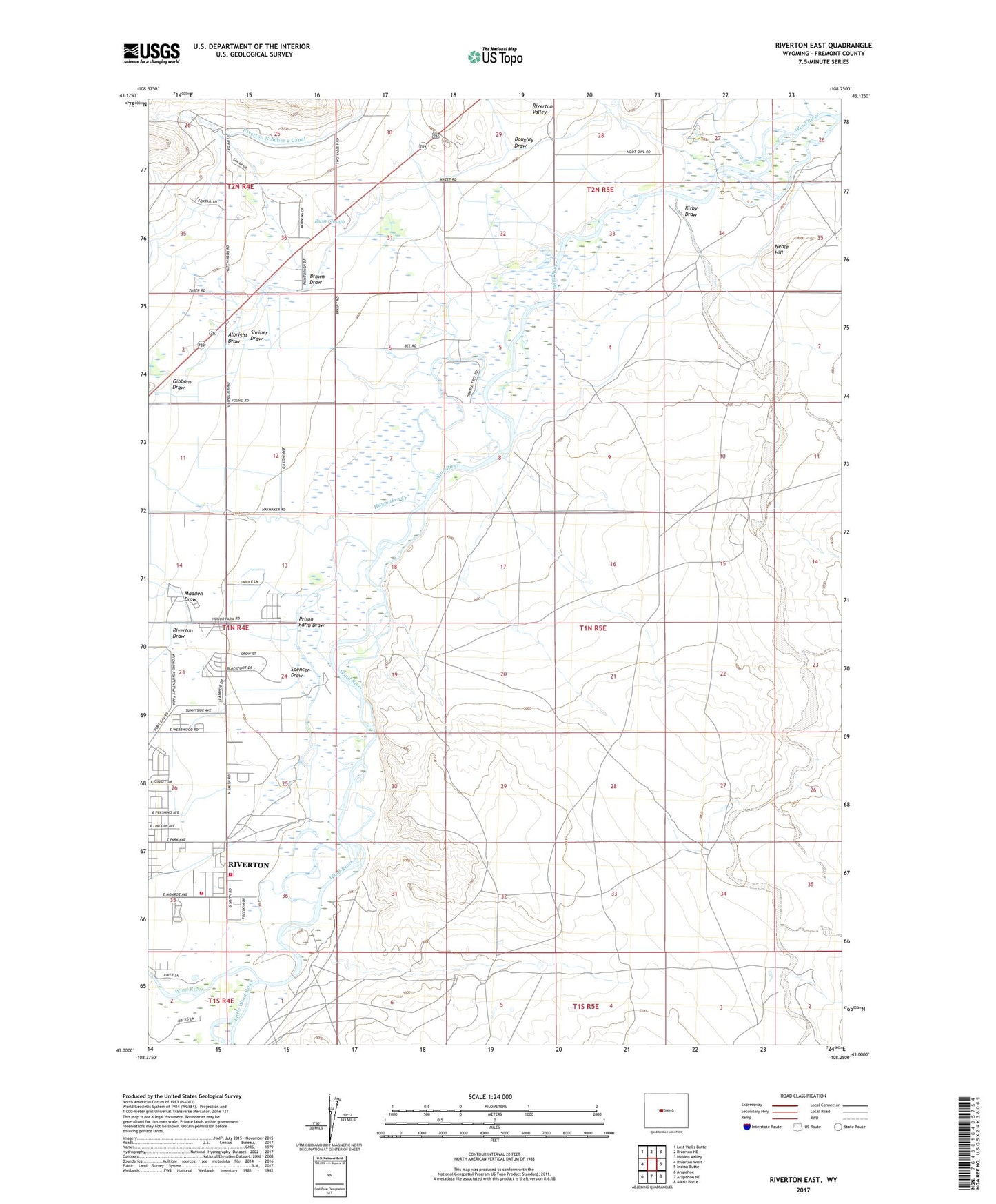 Riverton East Wyoming US Topo Map Image