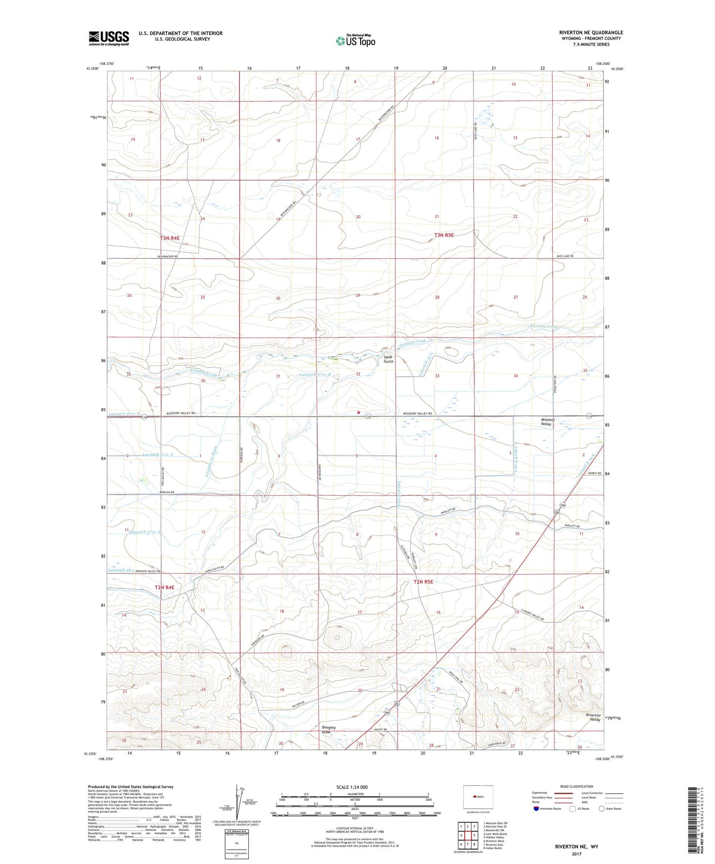 Riverton NE Wyoming US Topo Map Image