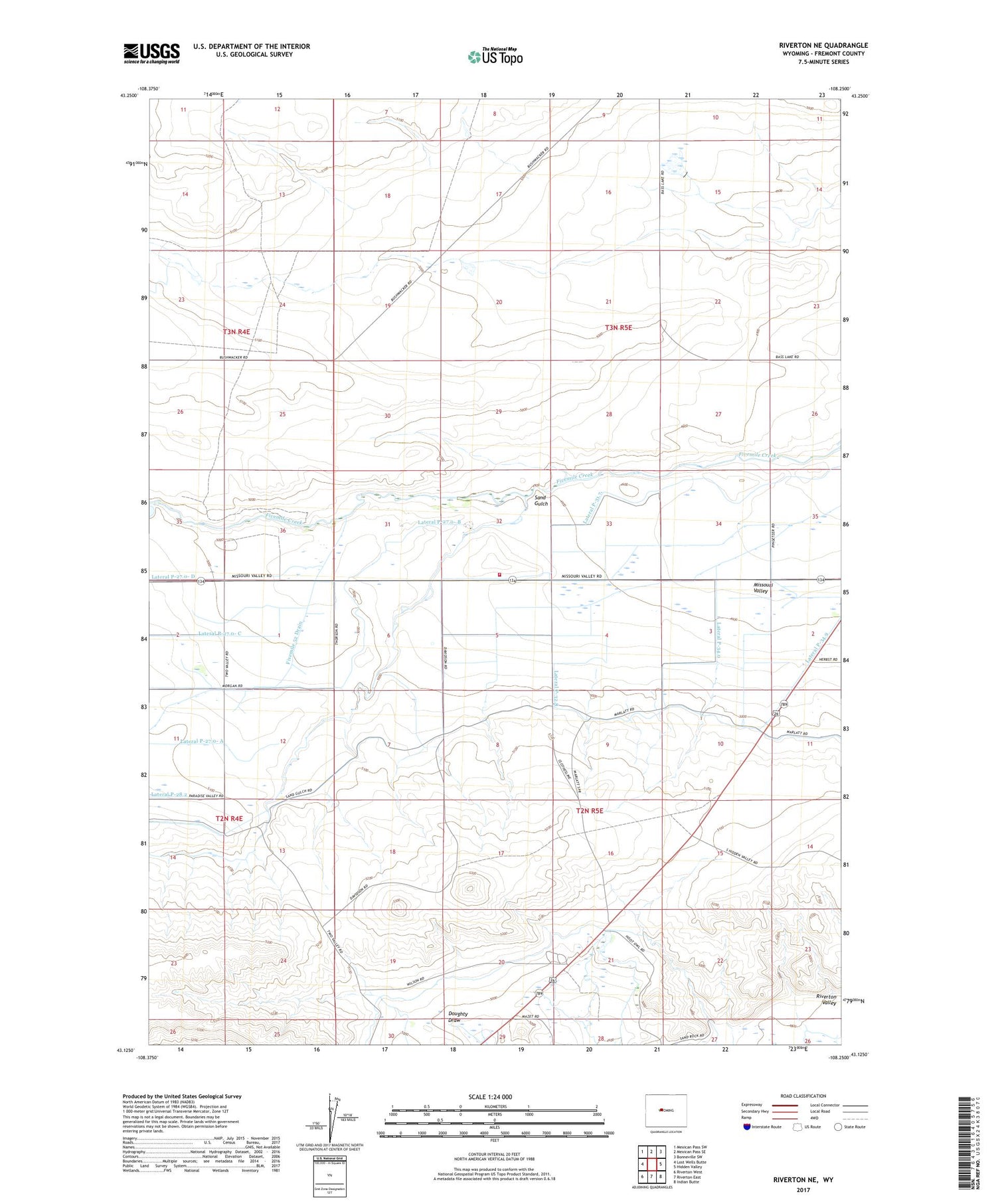 Riverton NE Wyoming US Topo Map Image