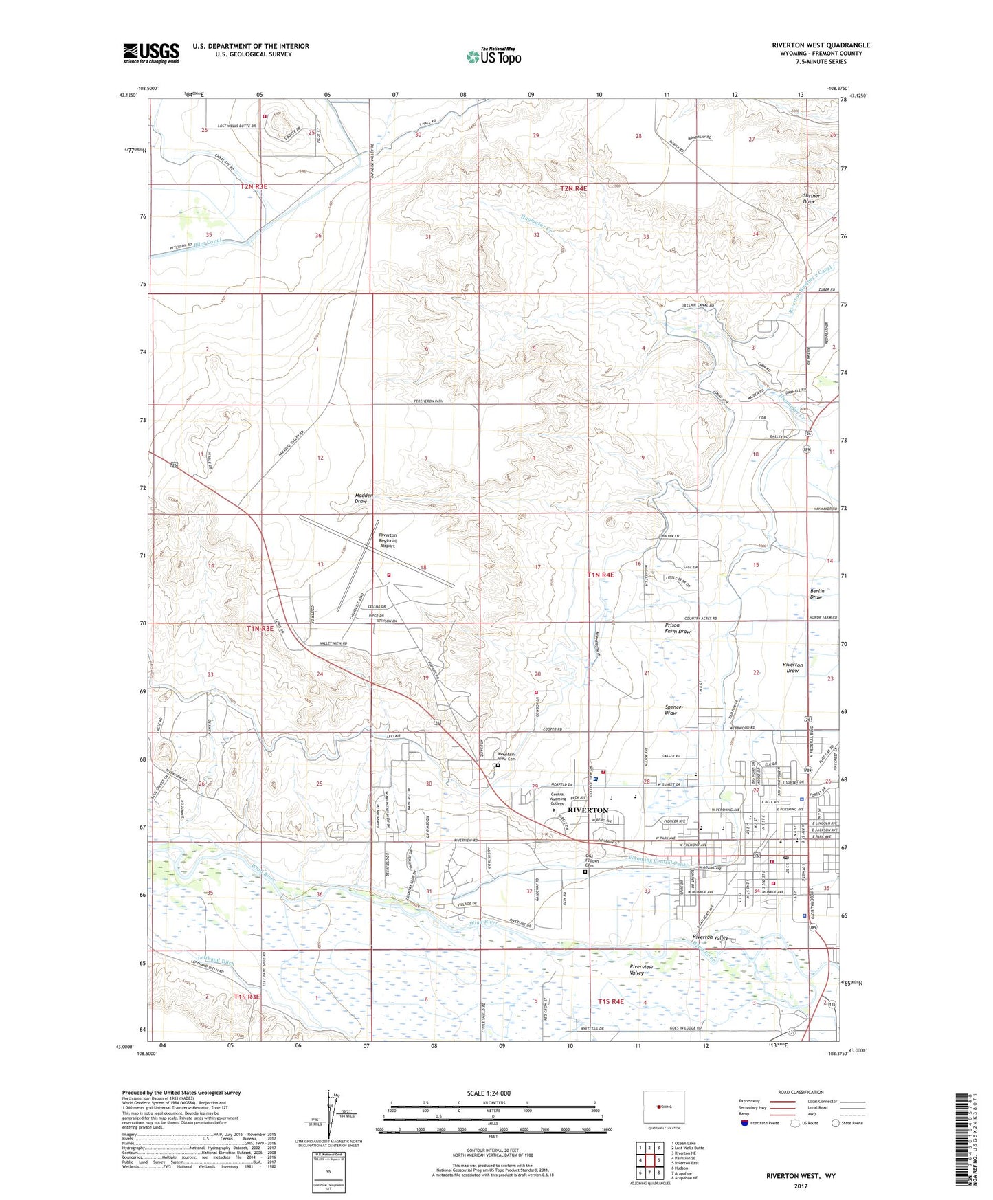 Riverton West Wyoming US Topo Map Image