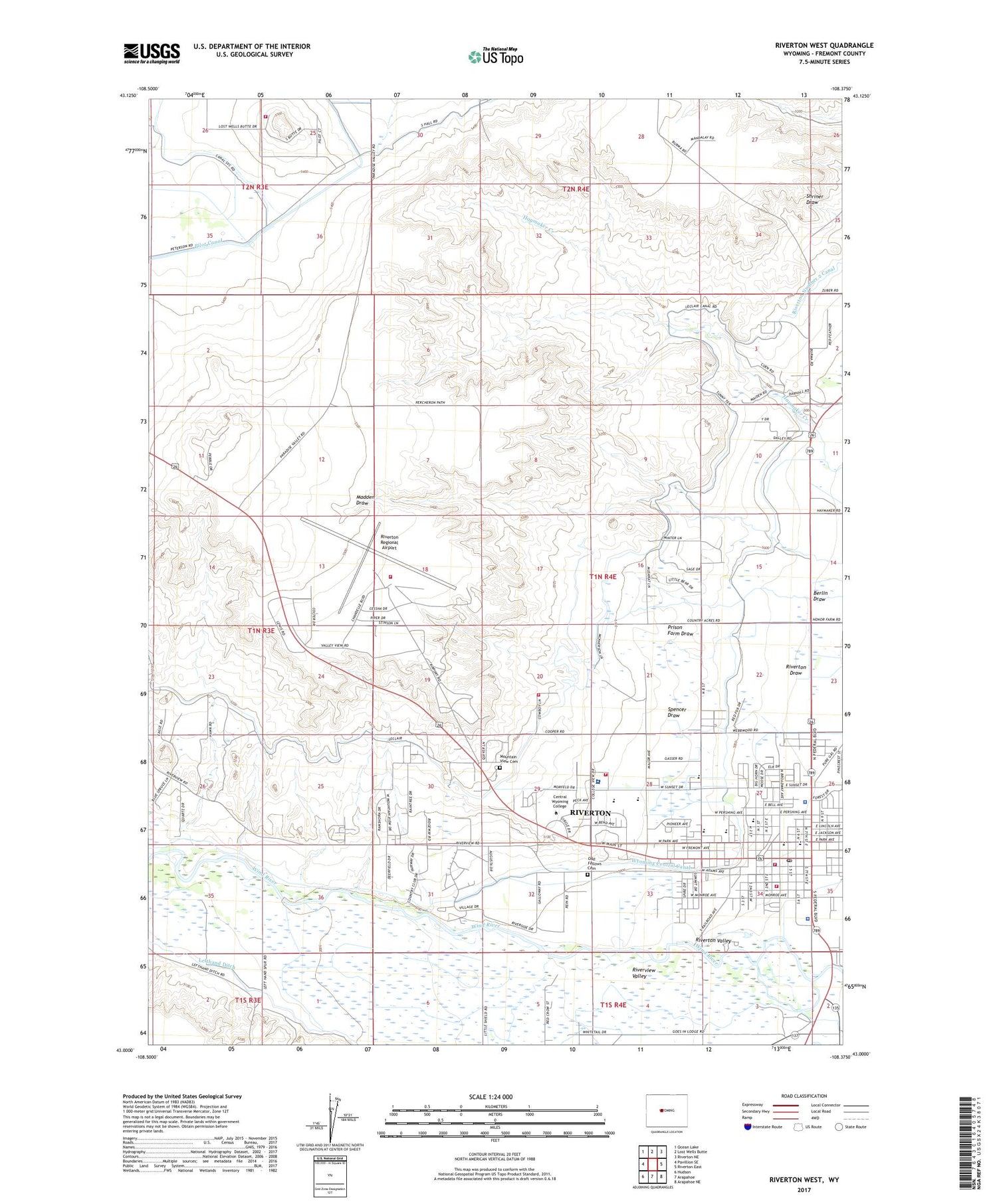Riverton West Wyoming US Topo Map Image
