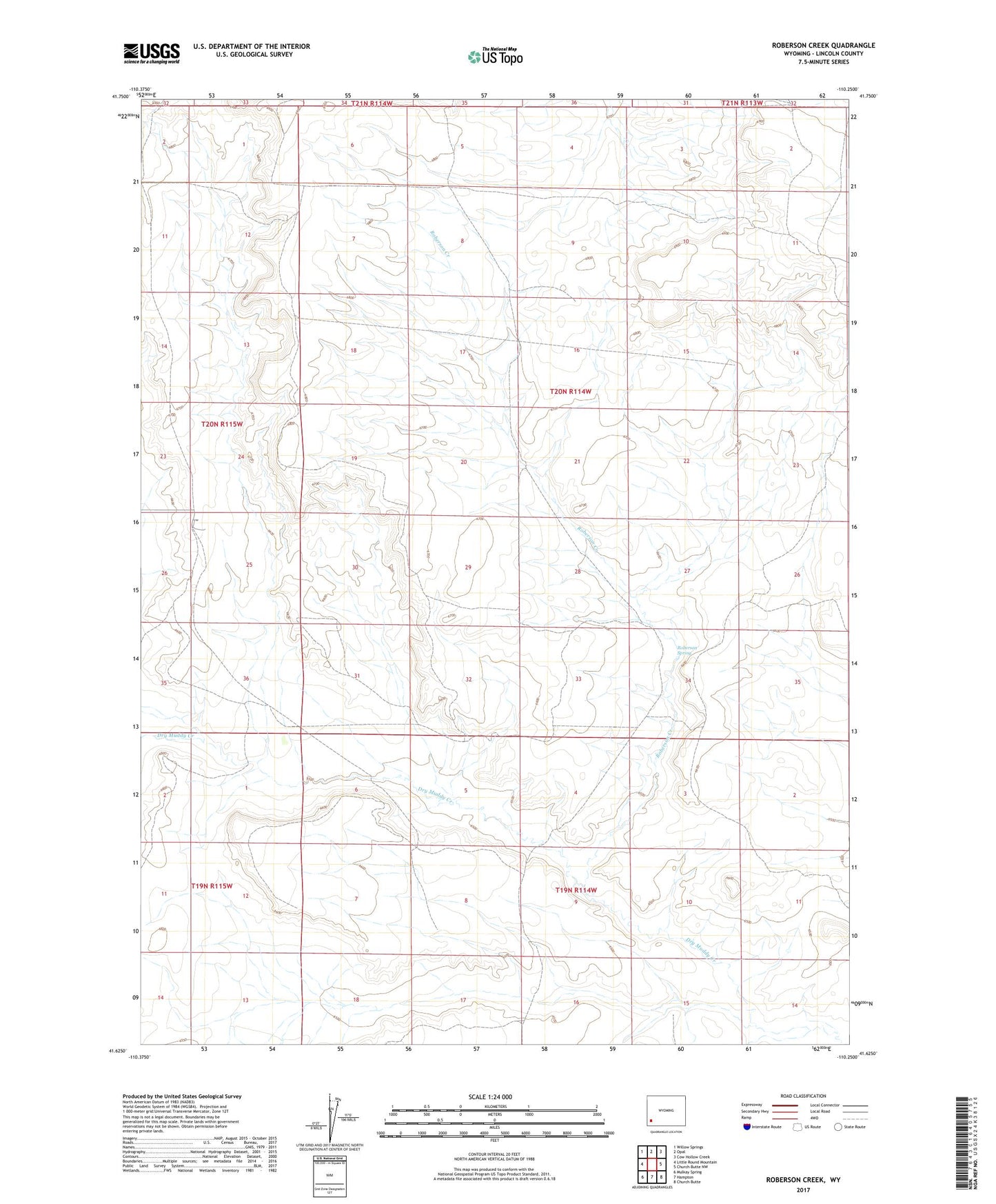Roberson Creek Wyoming US Topo Map Image