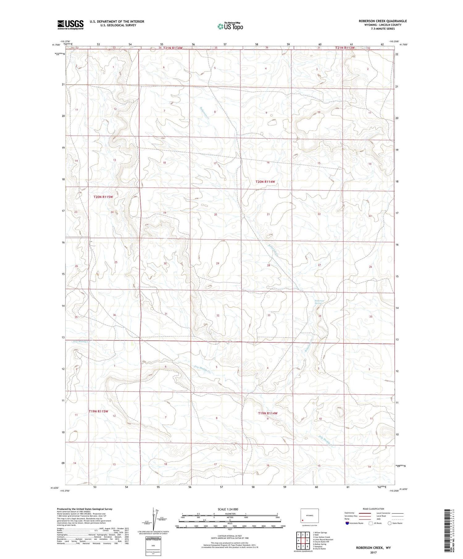 Roberson Creek Wyoming US Topo Map Image