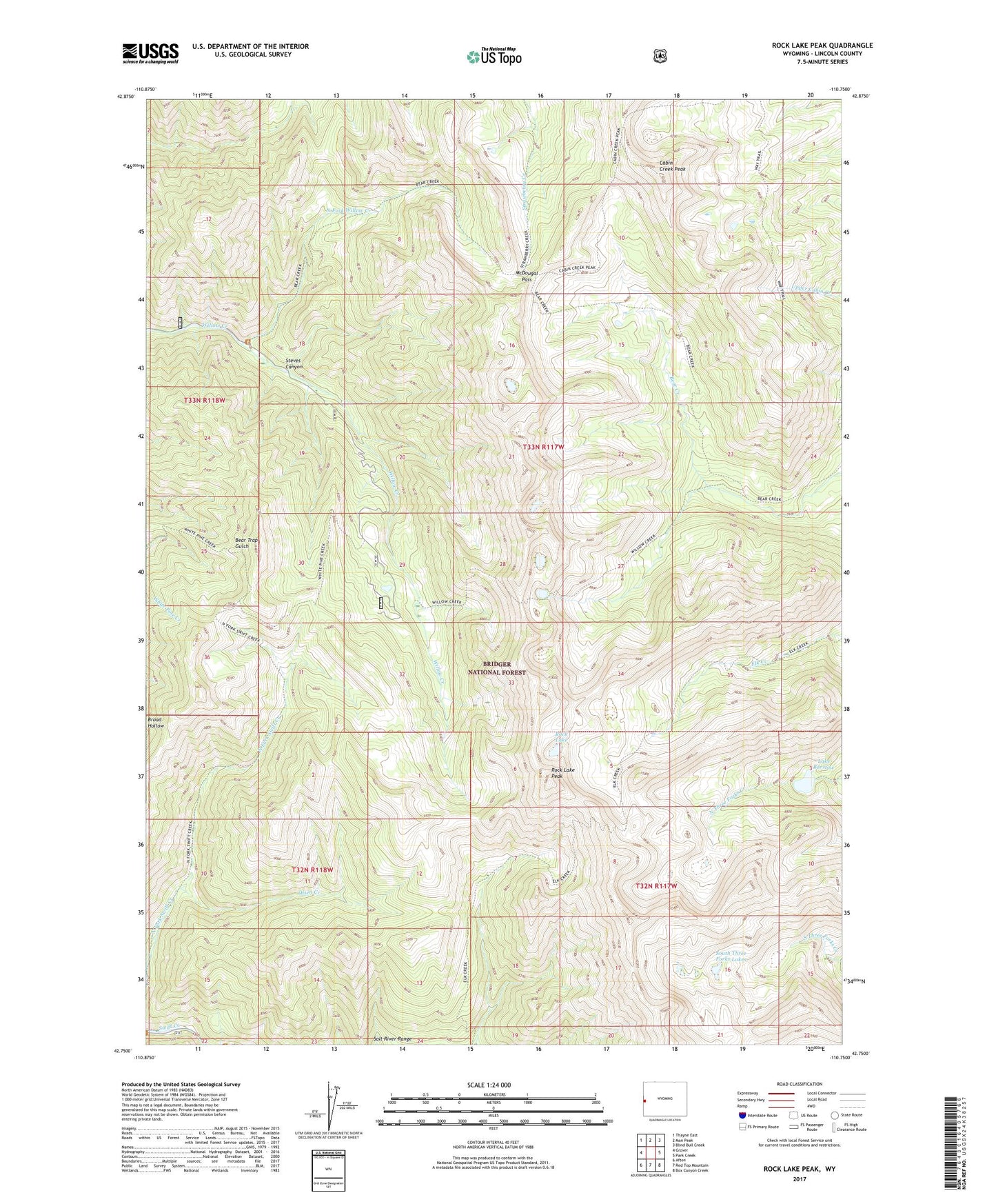 Rock Lake Peak Wyoming US Topo Map Image