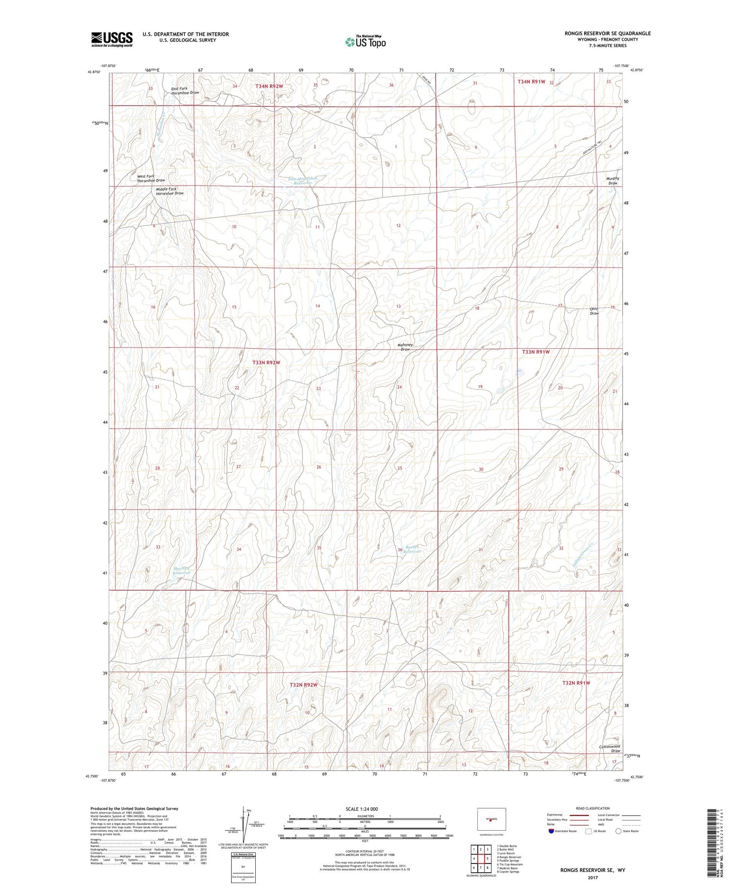 Rongis Reservoir SE Wyoming US Topo Map Image