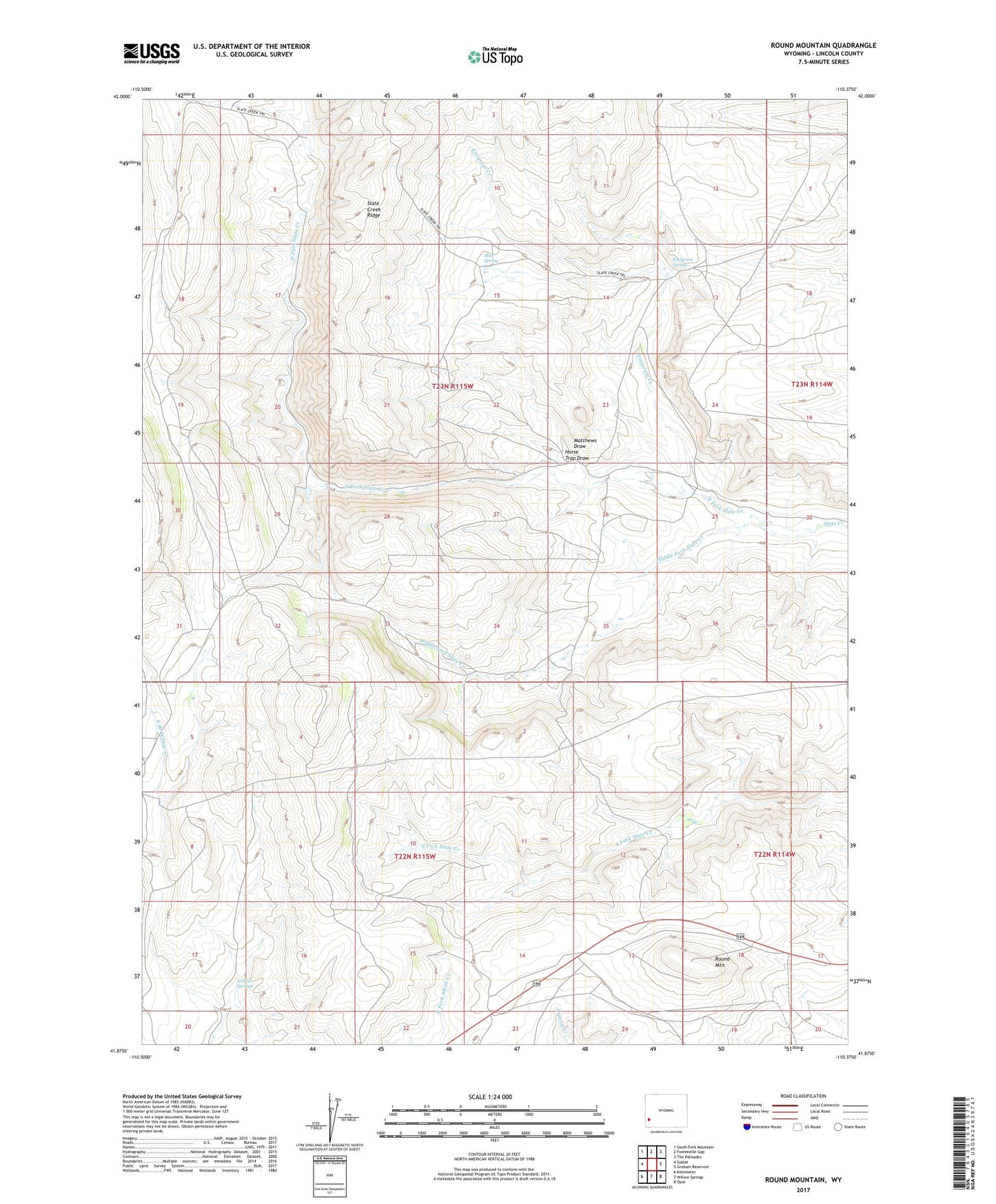 Round Mountain Wyoming US Topo Map Image
