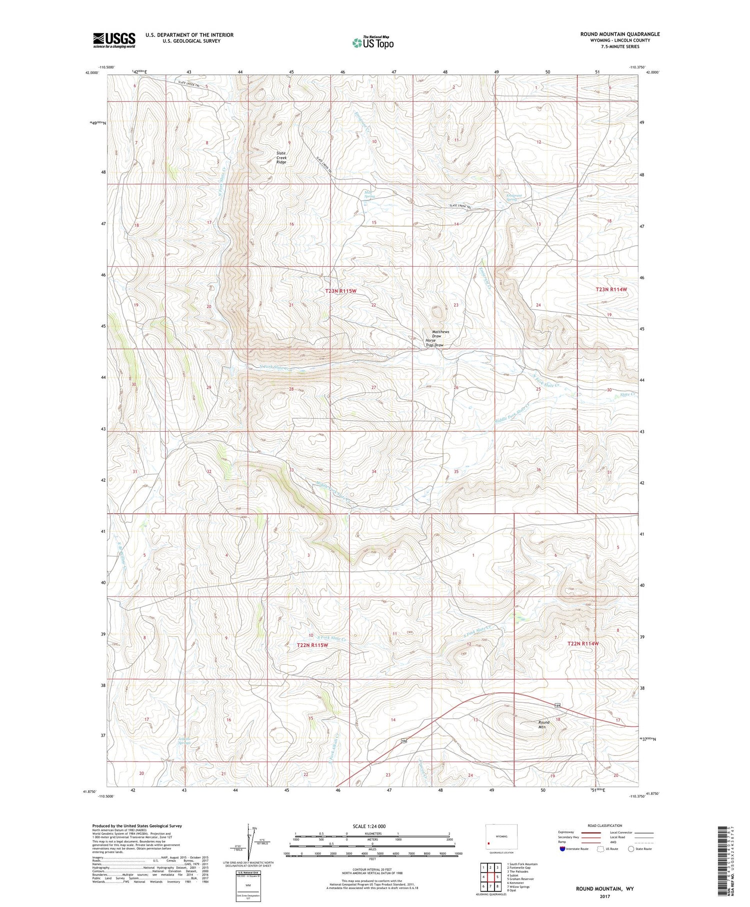 Round Mountain Wyoming US Topo Map Image