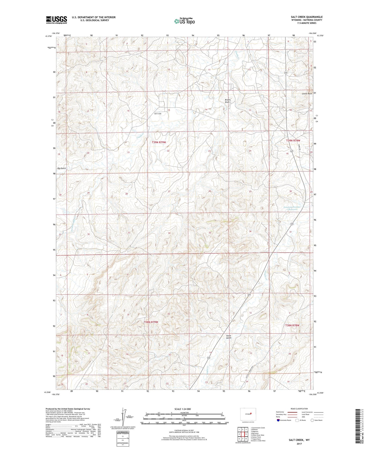 Salt Creek Wyoming US Topo Map Image