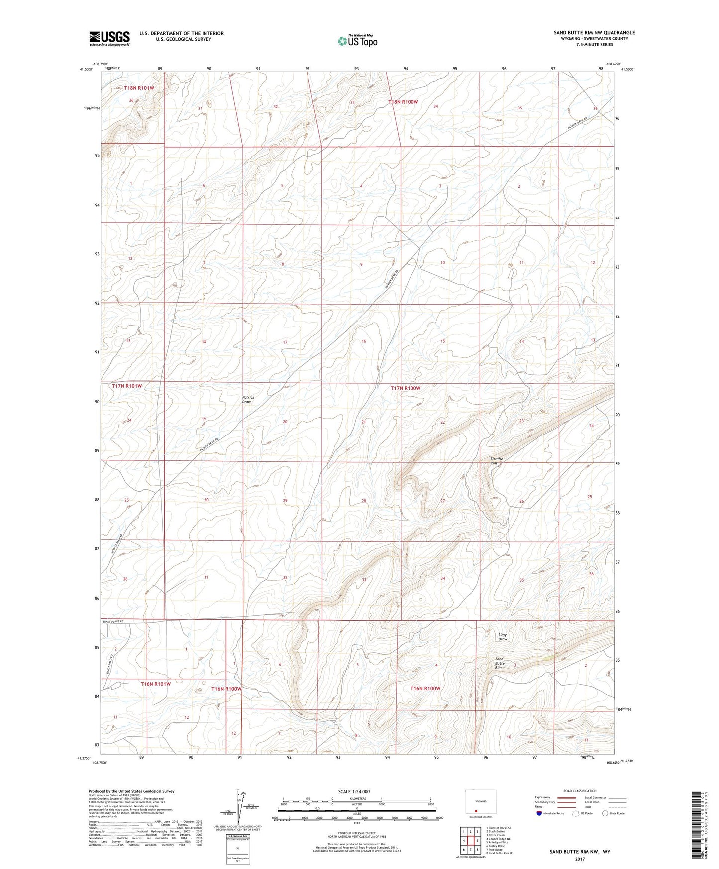 Sand Butte Rim NW Wyoming US Topo Map Image