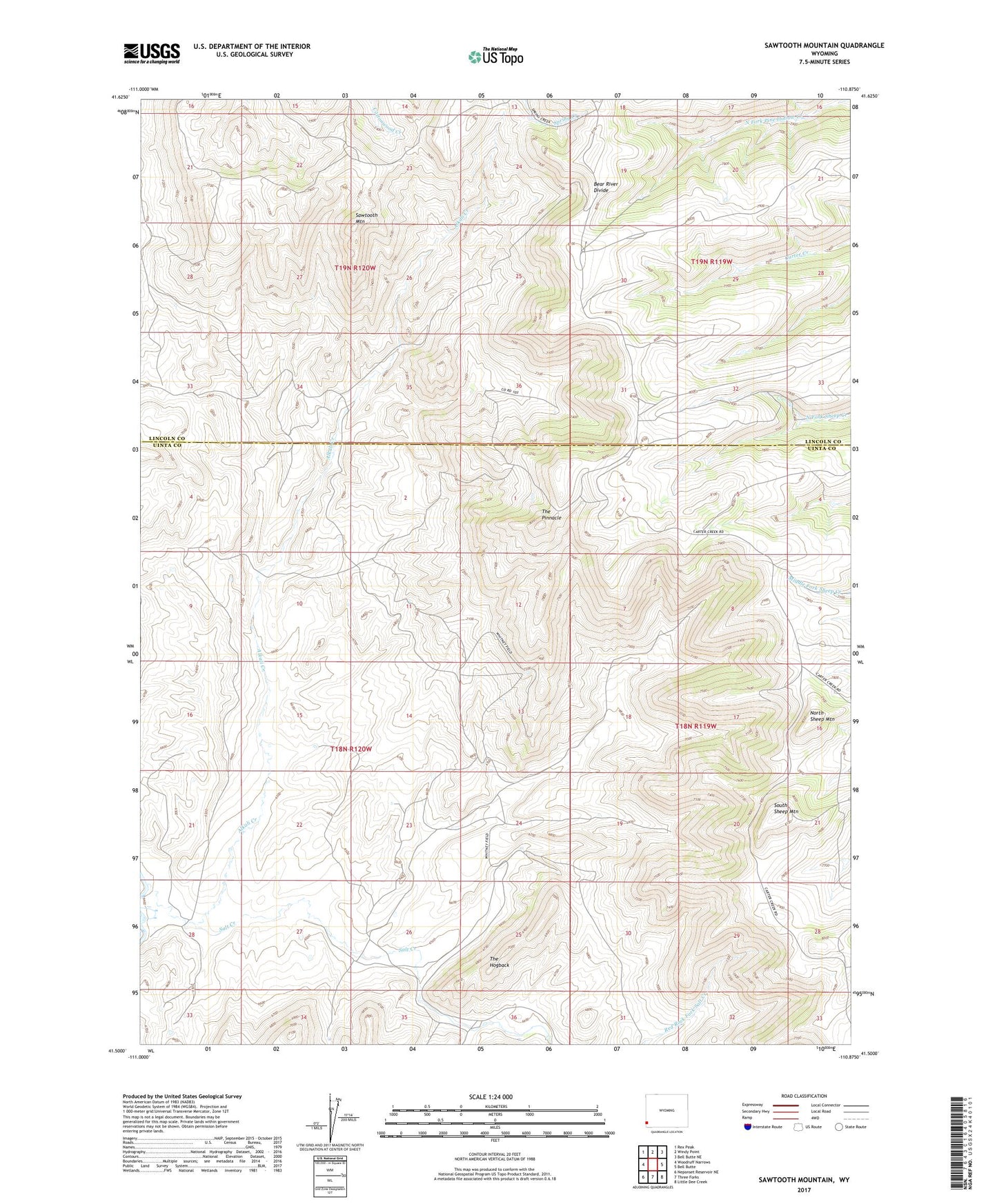 Sawtooth Mountain Wyoming US Topo Map Image