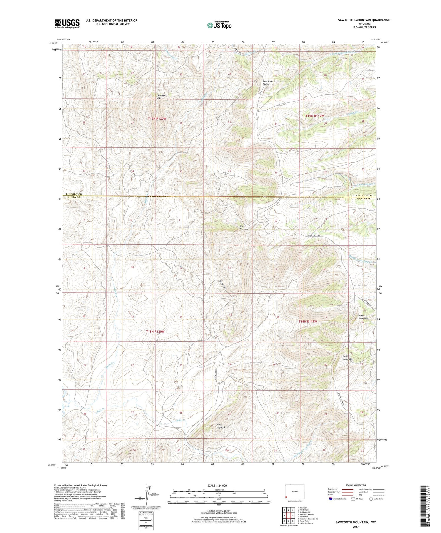 Sawtooth Mountain Wyoming US Topo Map Image
