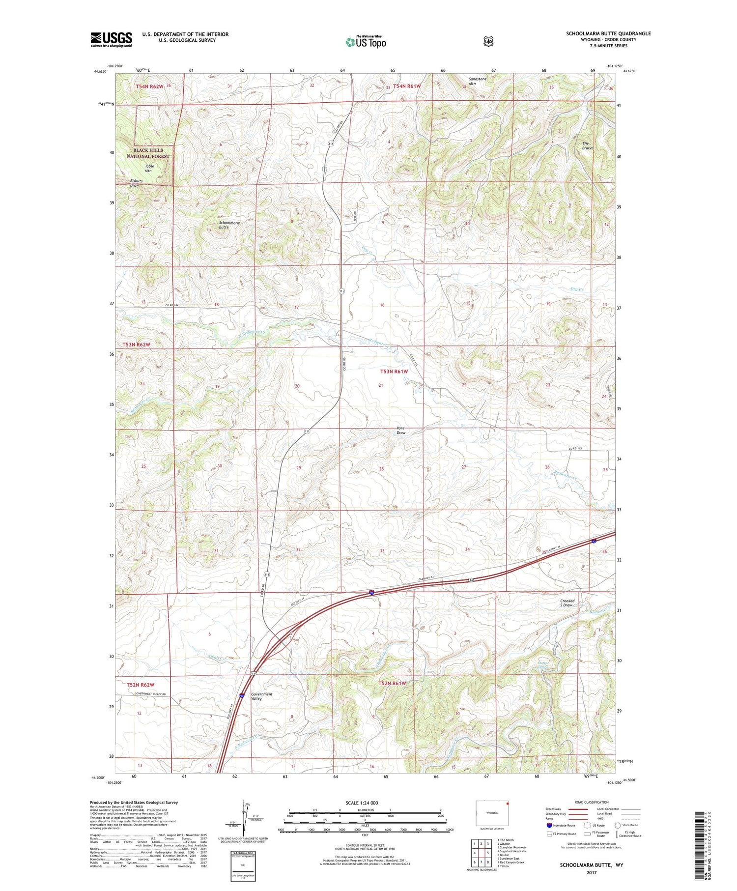 Schoolmarm Butte Wyoming US Topo Map Image