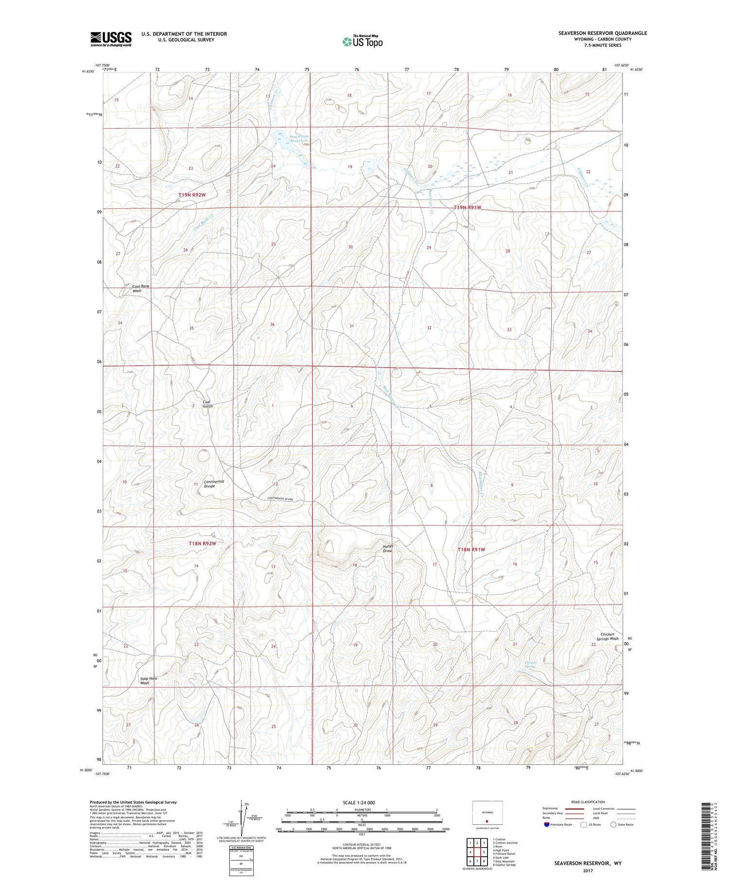 Seaverson Reservoir Wyoming US Topo Map Image