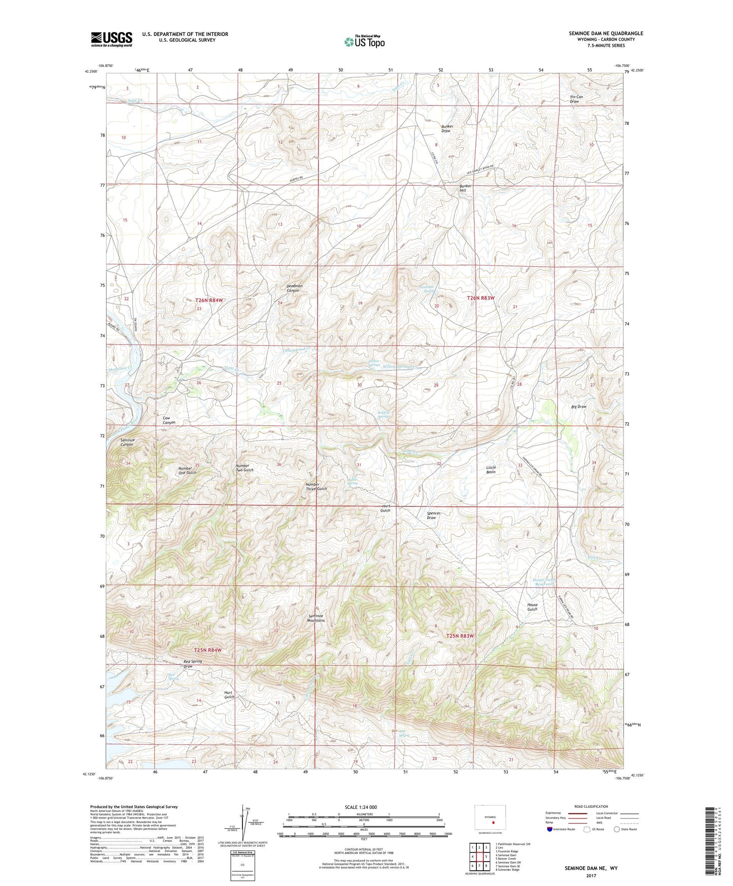 Seminoe Dam NE Wyoming US Topo Map Image