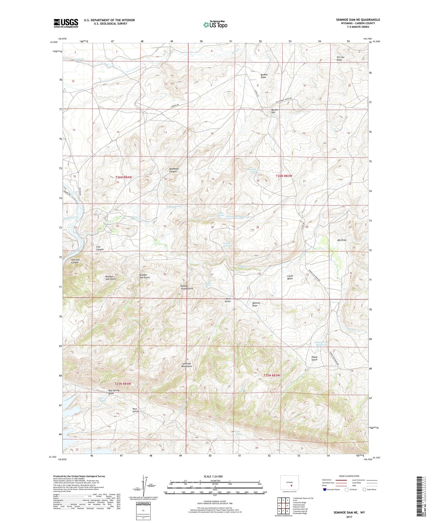 Seminoe Dam NE Wyoming US Topo Map Image