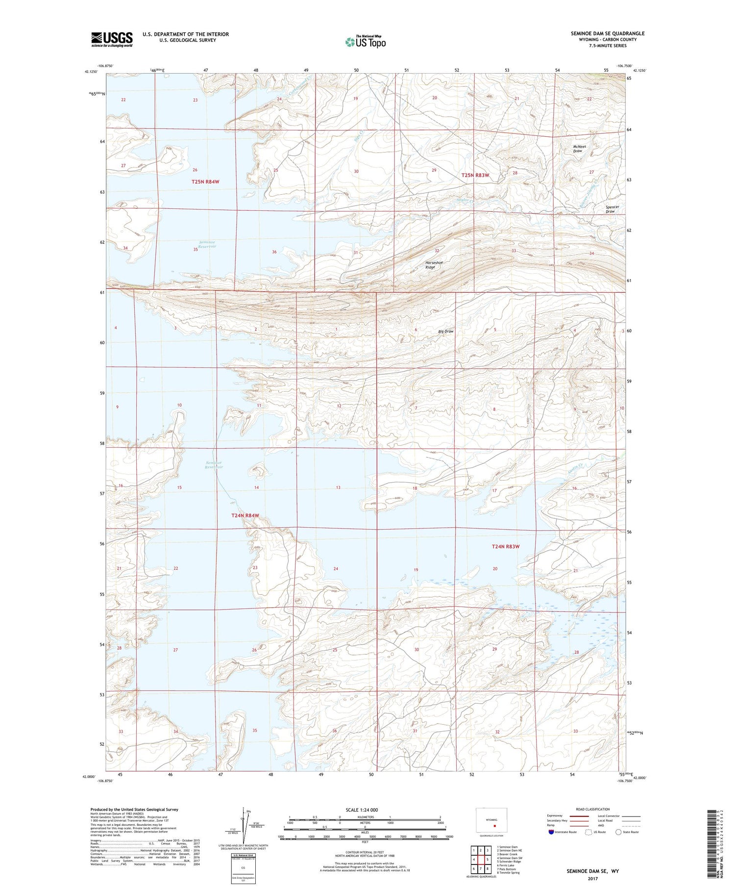 Seminoe Dam SE Wyoming US Topo Map Image