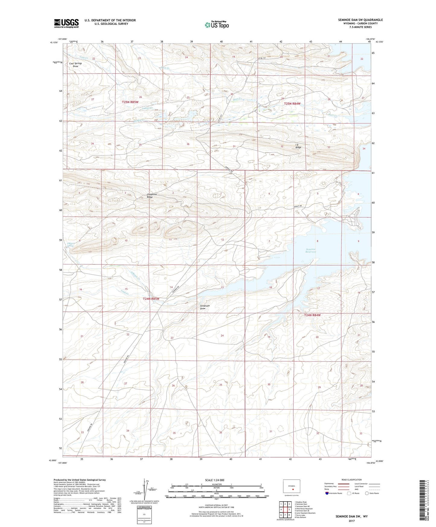 Seminoe Dam SW Wyoming US Topo Map Image