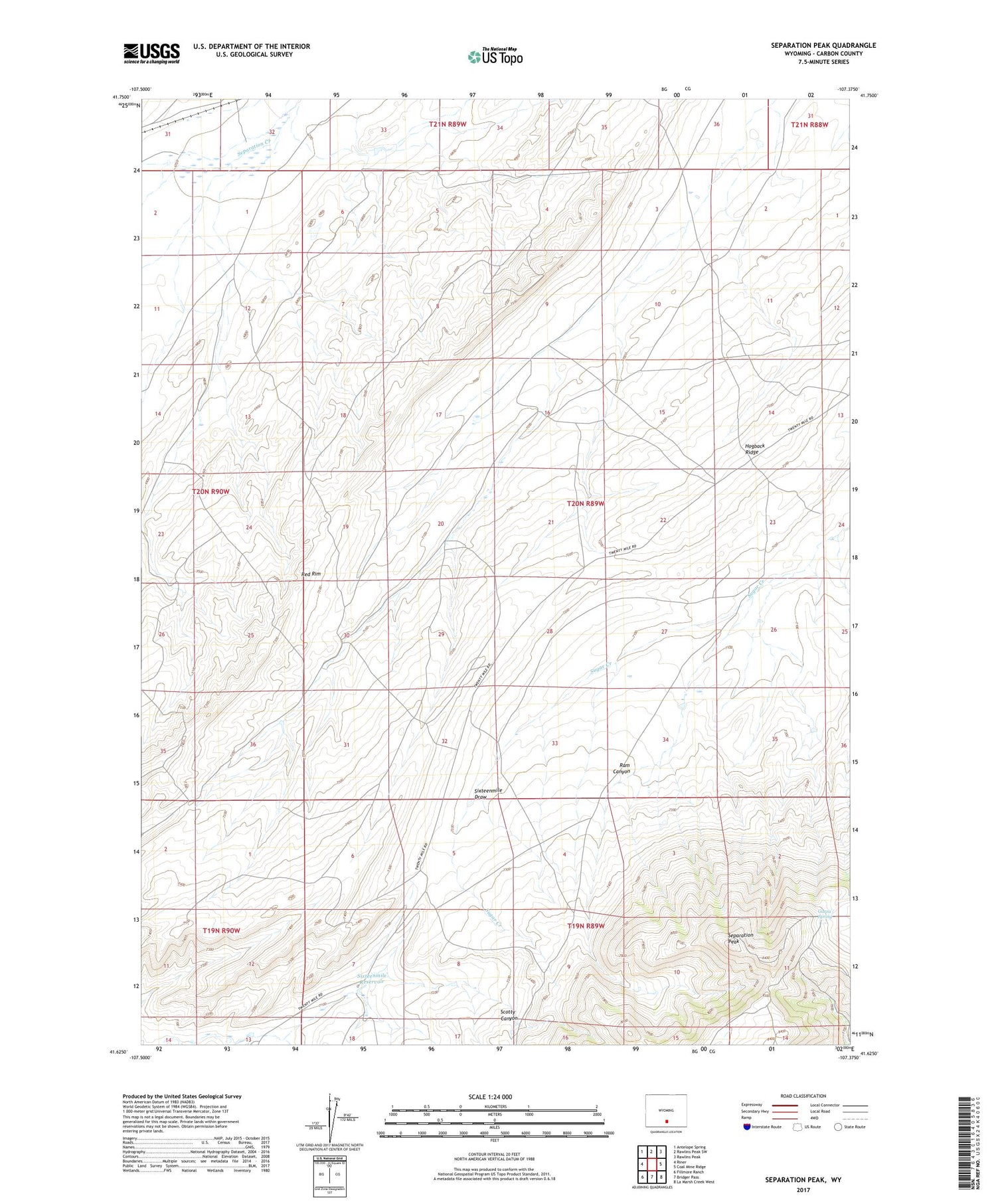Separation Peak Wyoming US Topo Map Image