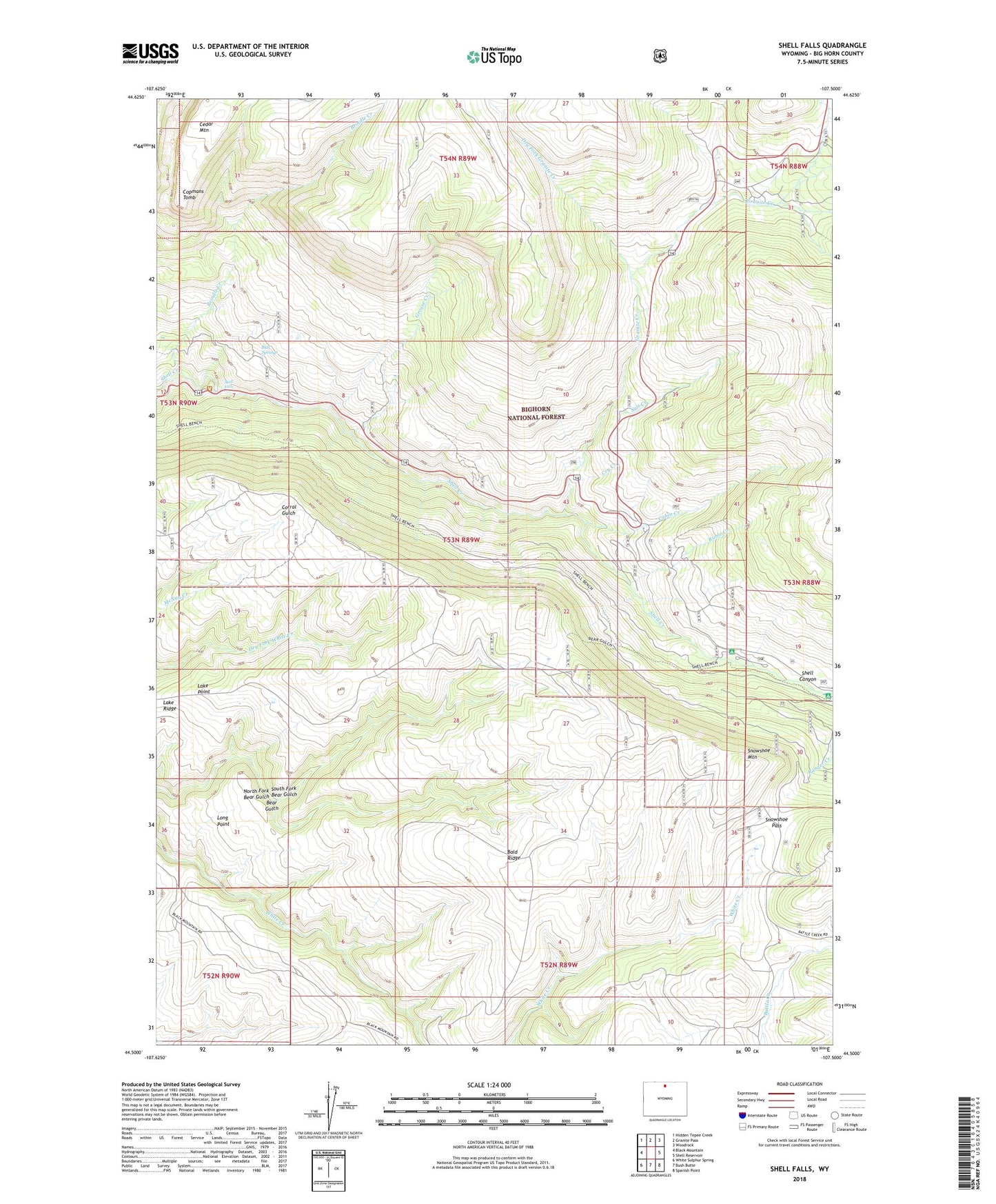 Shell Falls Wyoming US Topo Map Image