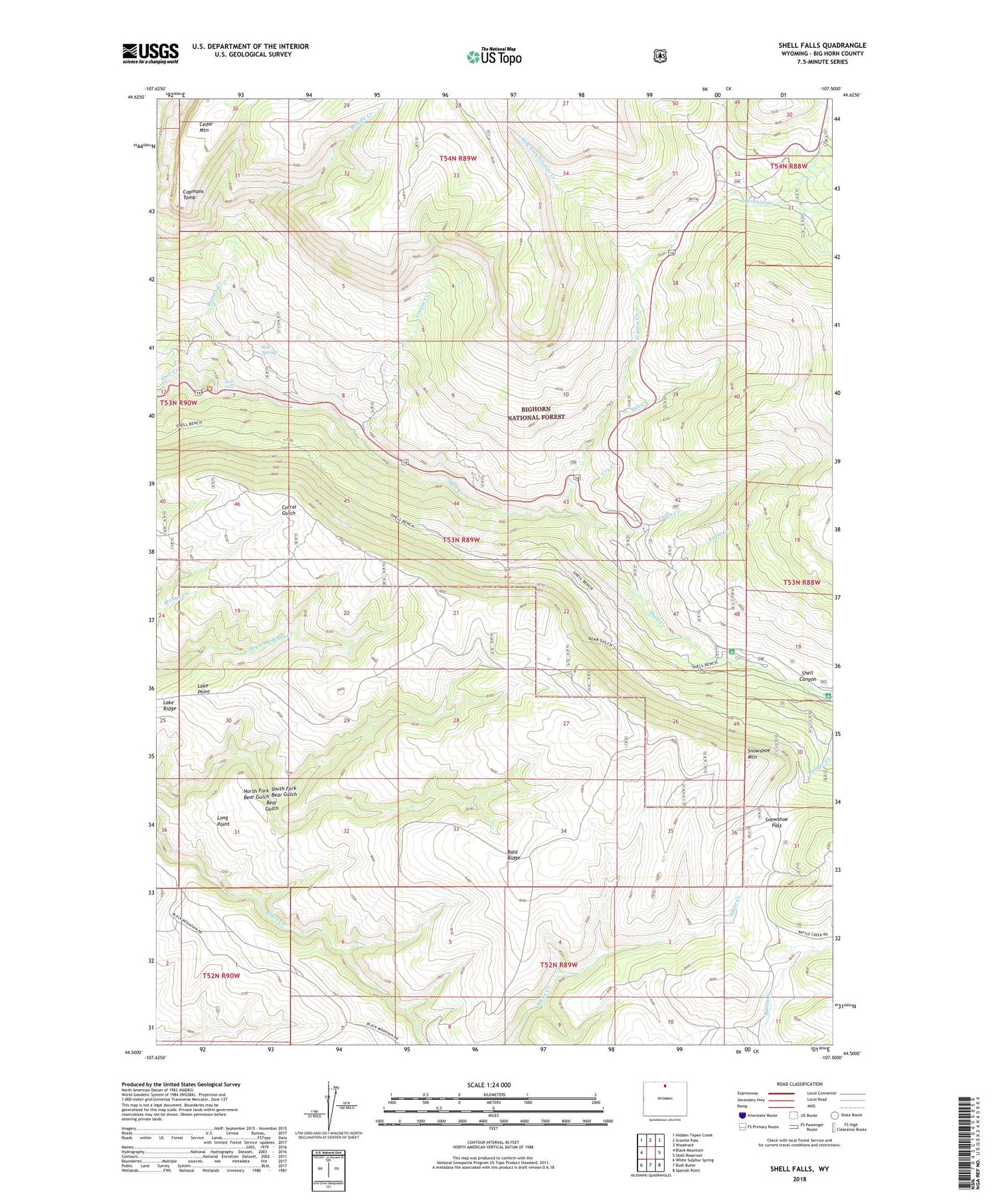 Shell Falls Wyoming US Topo Map Image