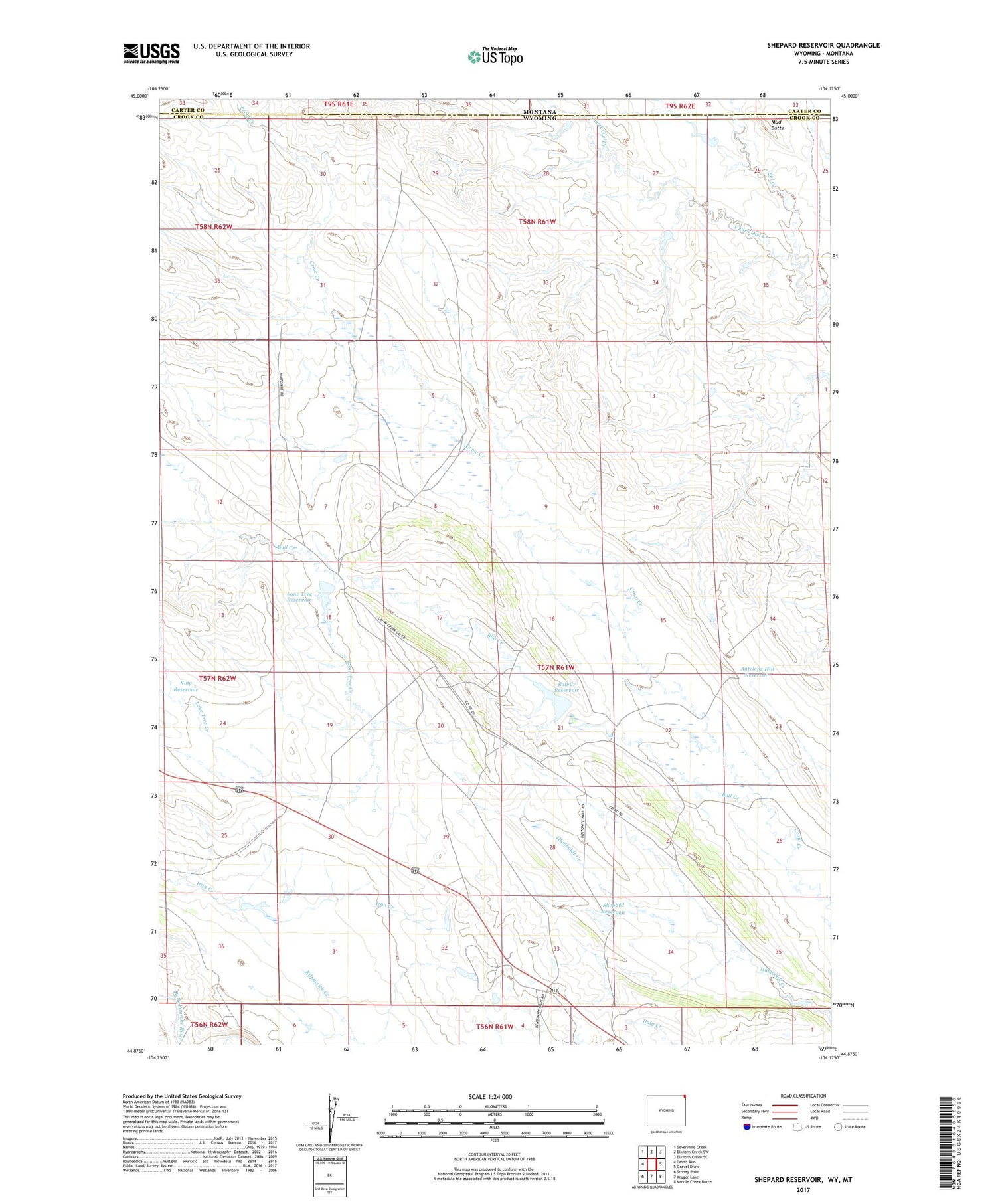 Shepard Reservoir Wyoming US Topo Map Image