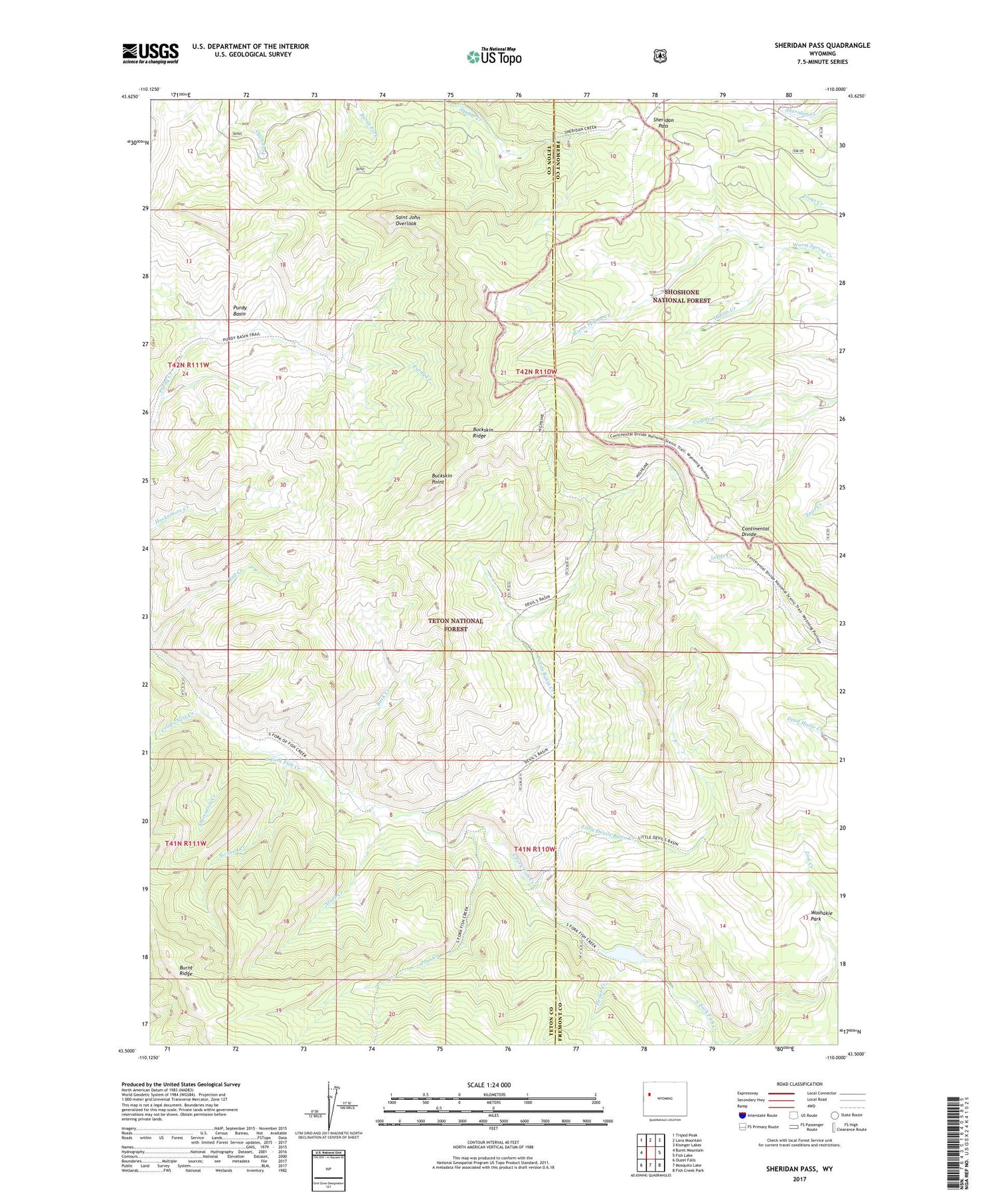 Sheridan Pass Wyoming US Topo Map Image