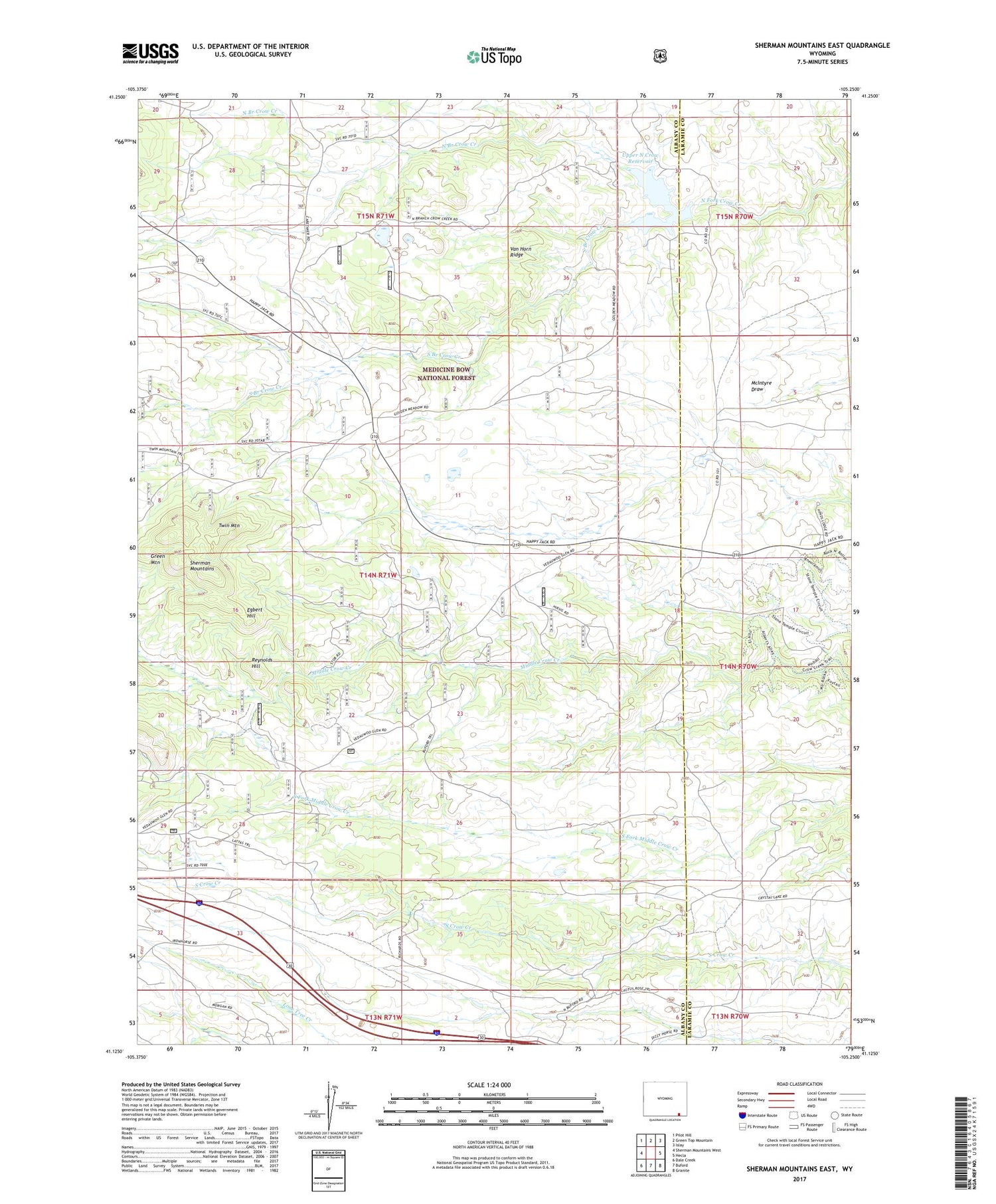 Sherman Mountains East Wyoming US Topo Map Image