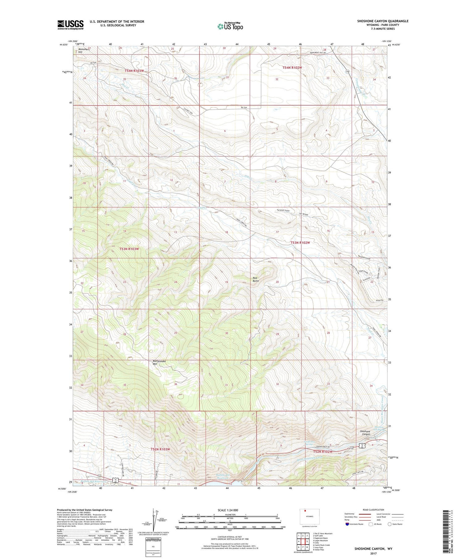 Shoshone Canyon Wyoming US Topo Map Image