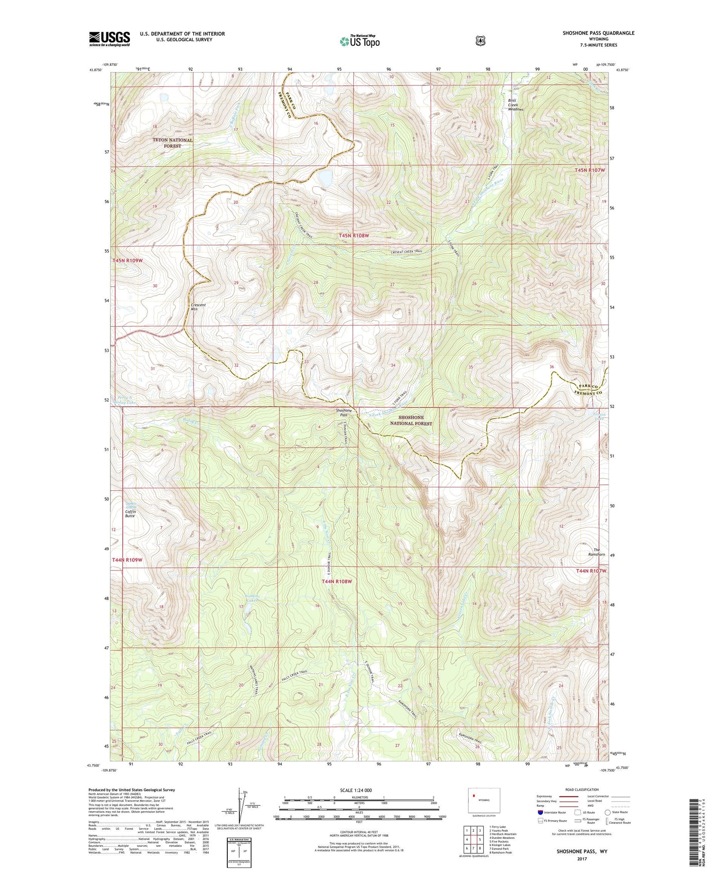 Shoshone Pass Wyoming US Topo Map Image