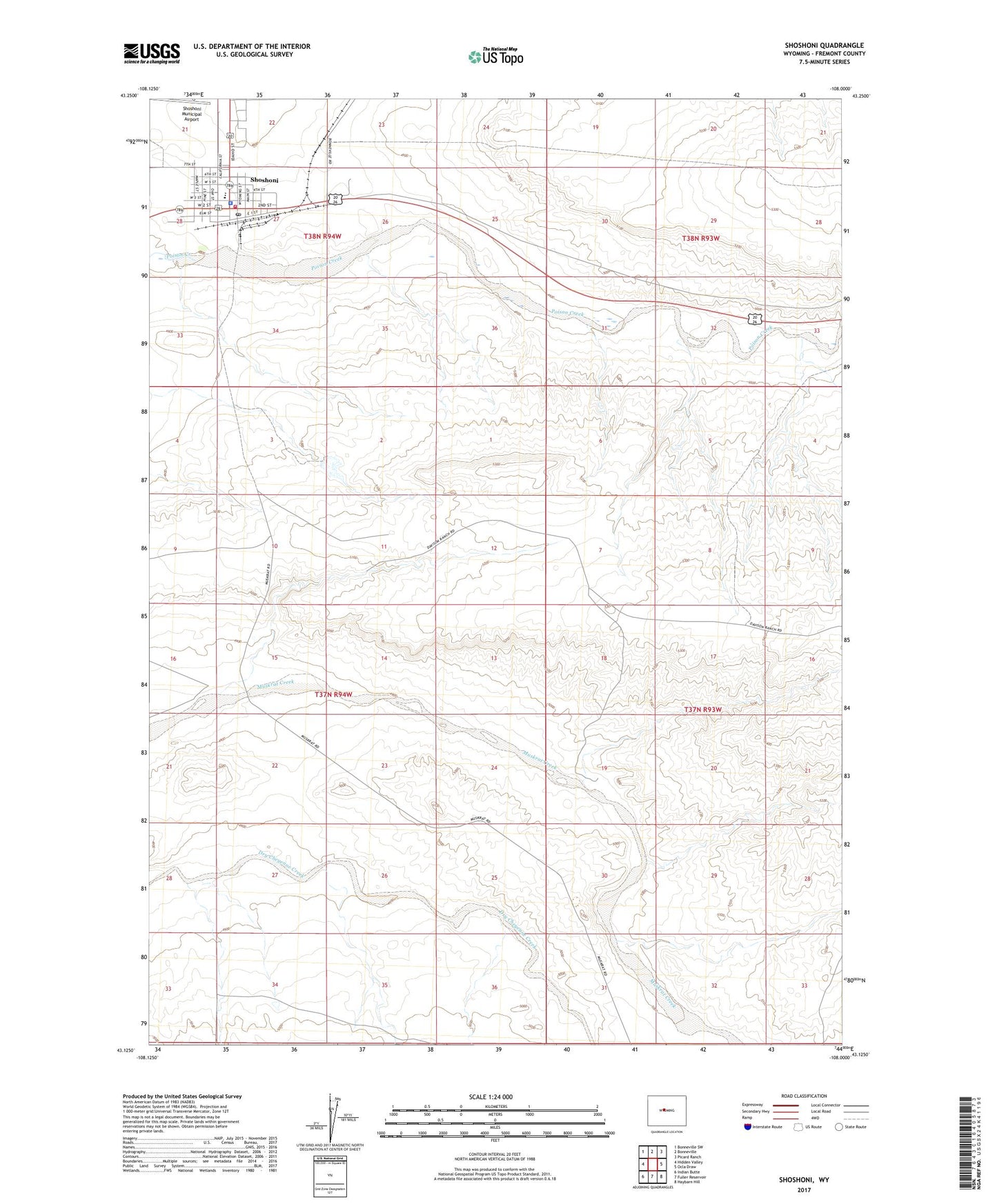 Shoshoni Wyoming US Topo Map Image