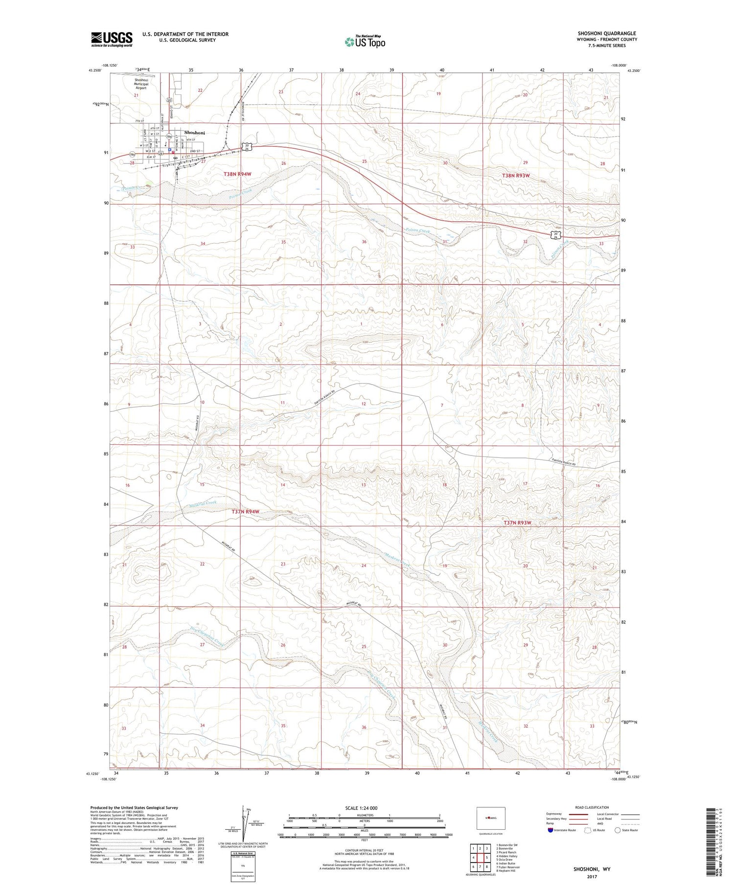 Shoshoni Wyoming US Topo Map Image