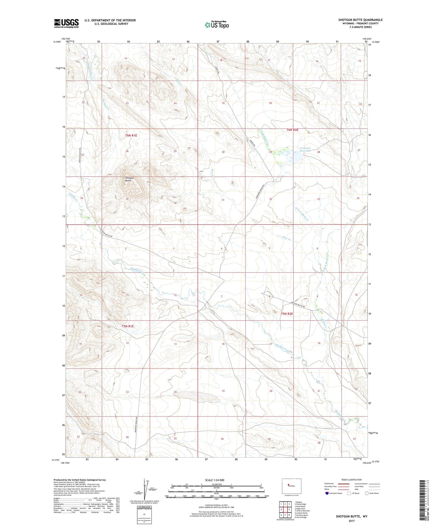 Shotgun Butte Wyoming US Topo Map Image