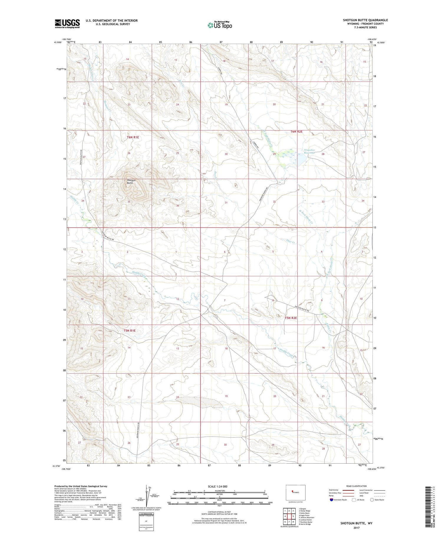 Shotgun Butte Wyoming US Topo Map Image