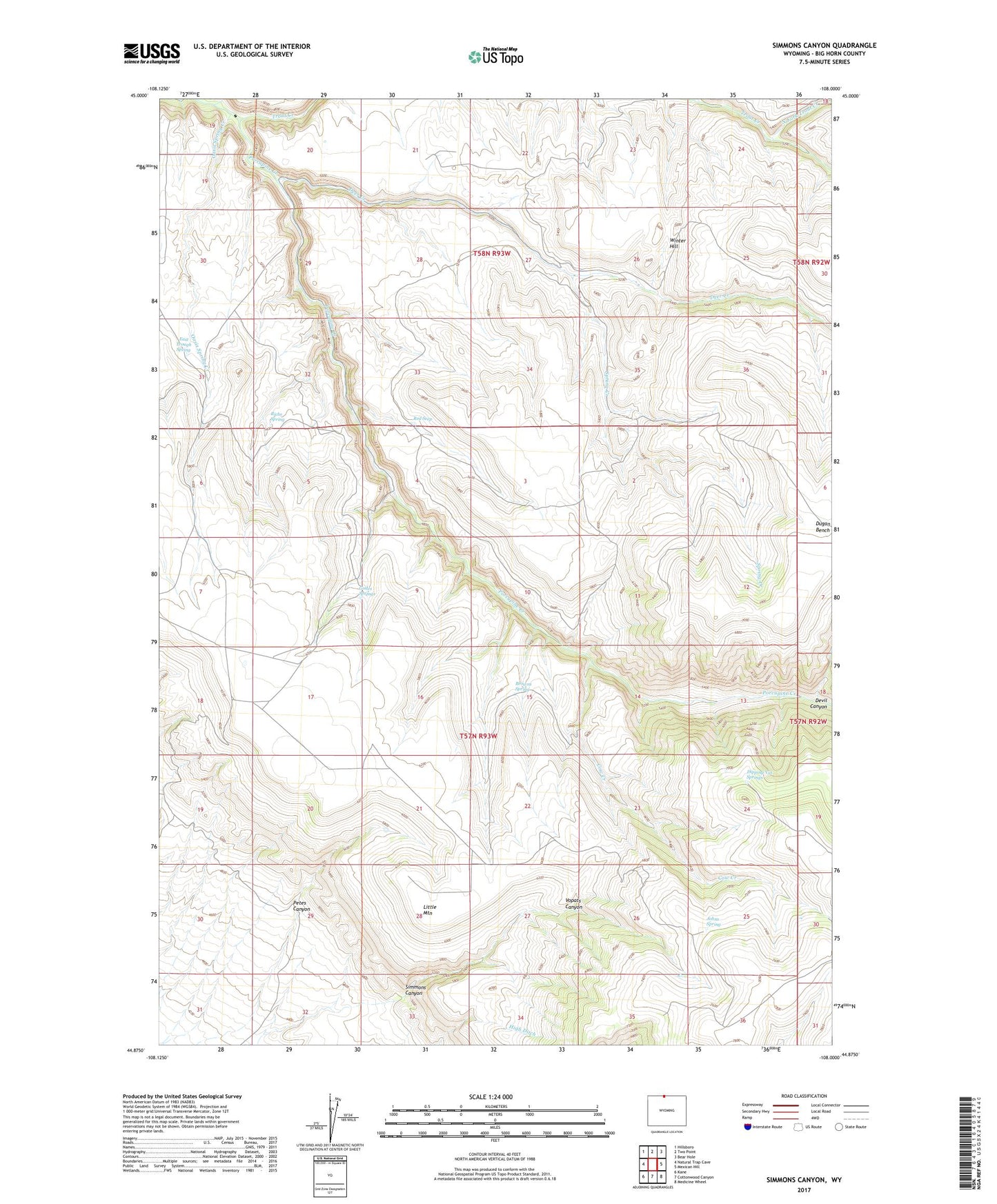 Simmons Canyon Wyoming US Topo Map Image
