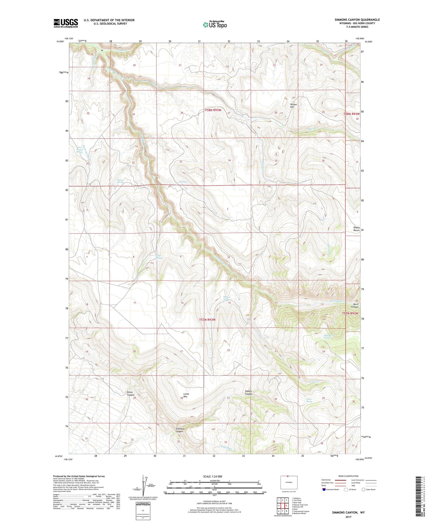 Simmons Canyon Wyoming US Topo Map Image