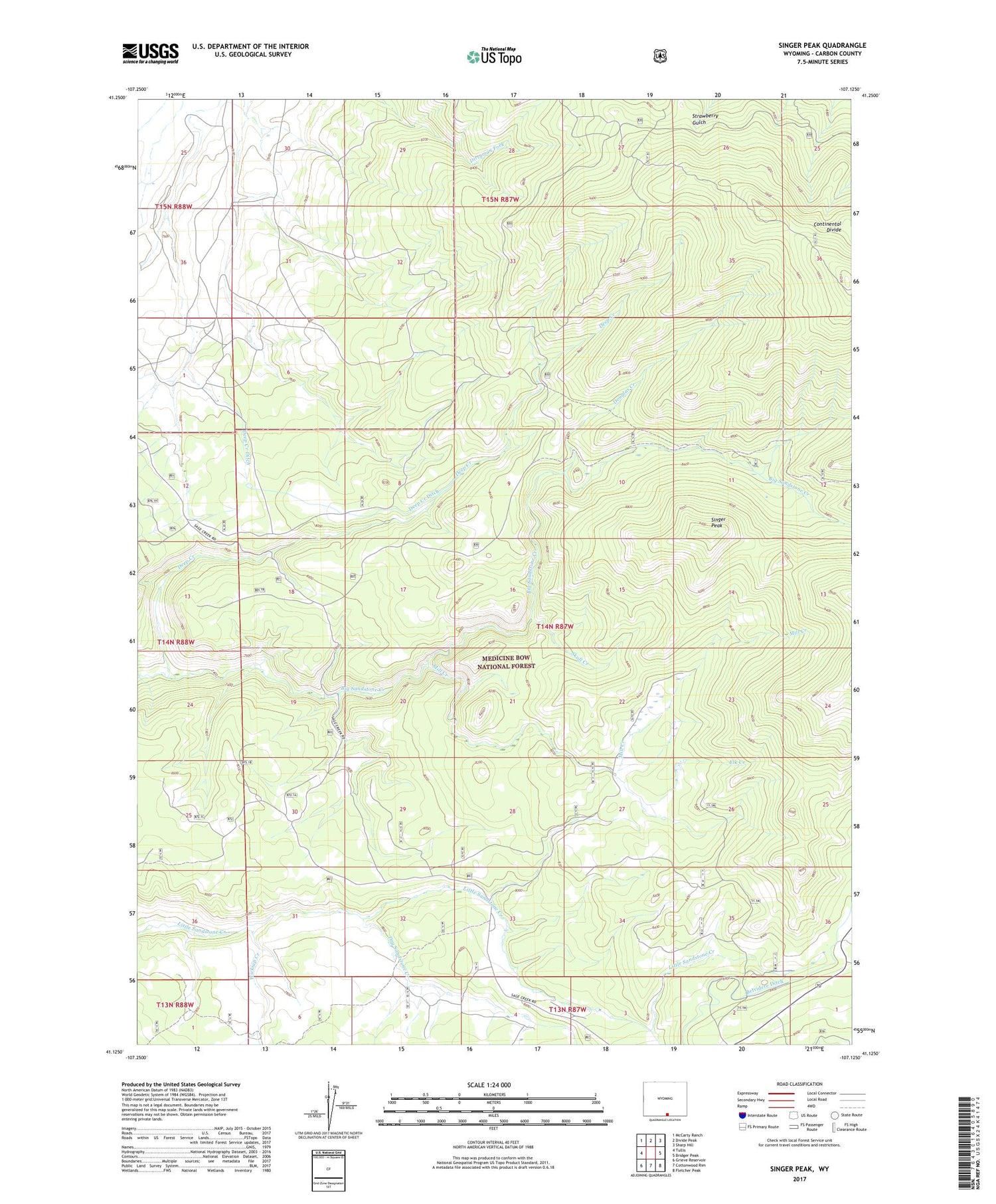 Singer Peak Wyoming US Topo Map Image