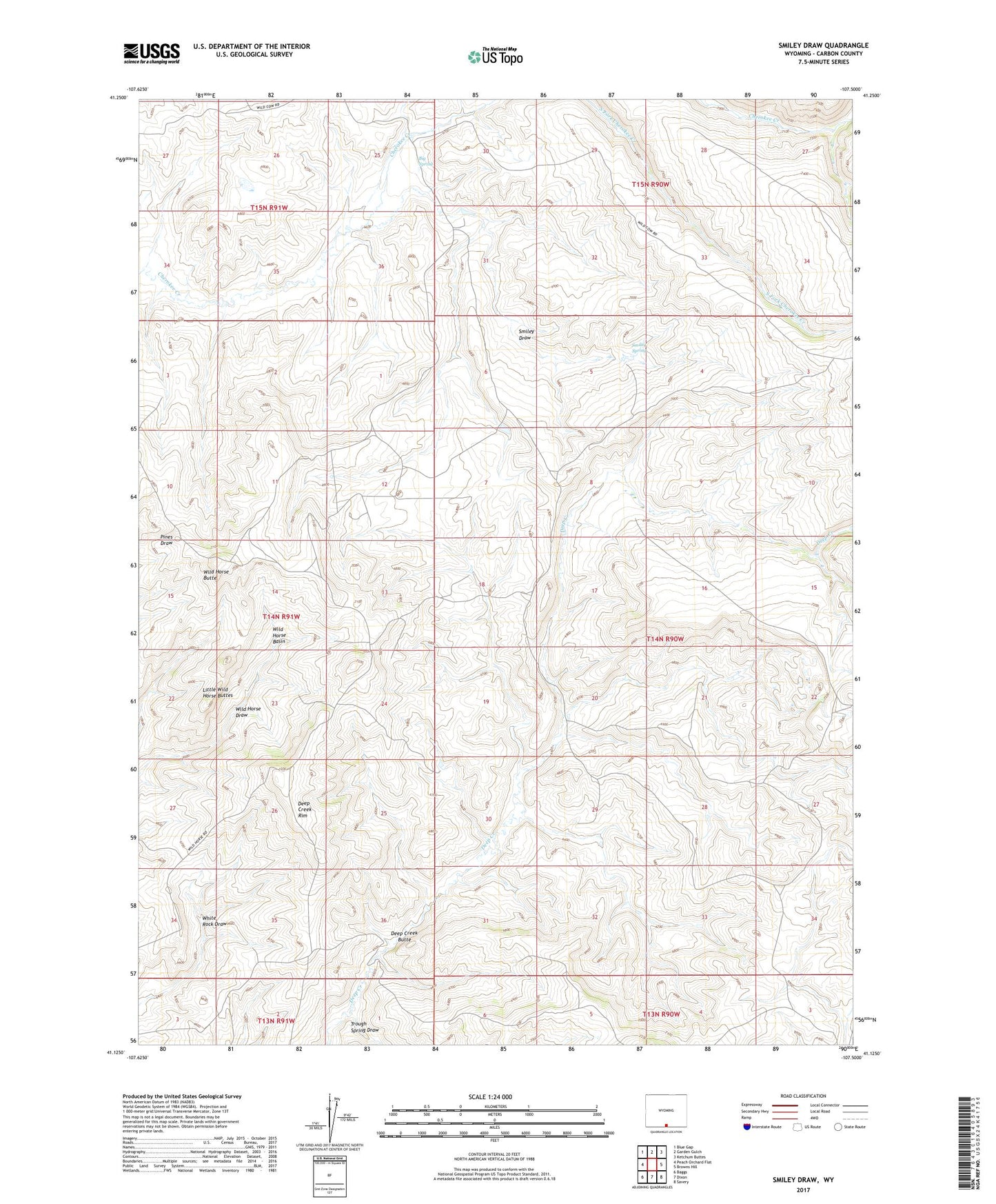 Smiley Draw Wyoming US Topo Map Image