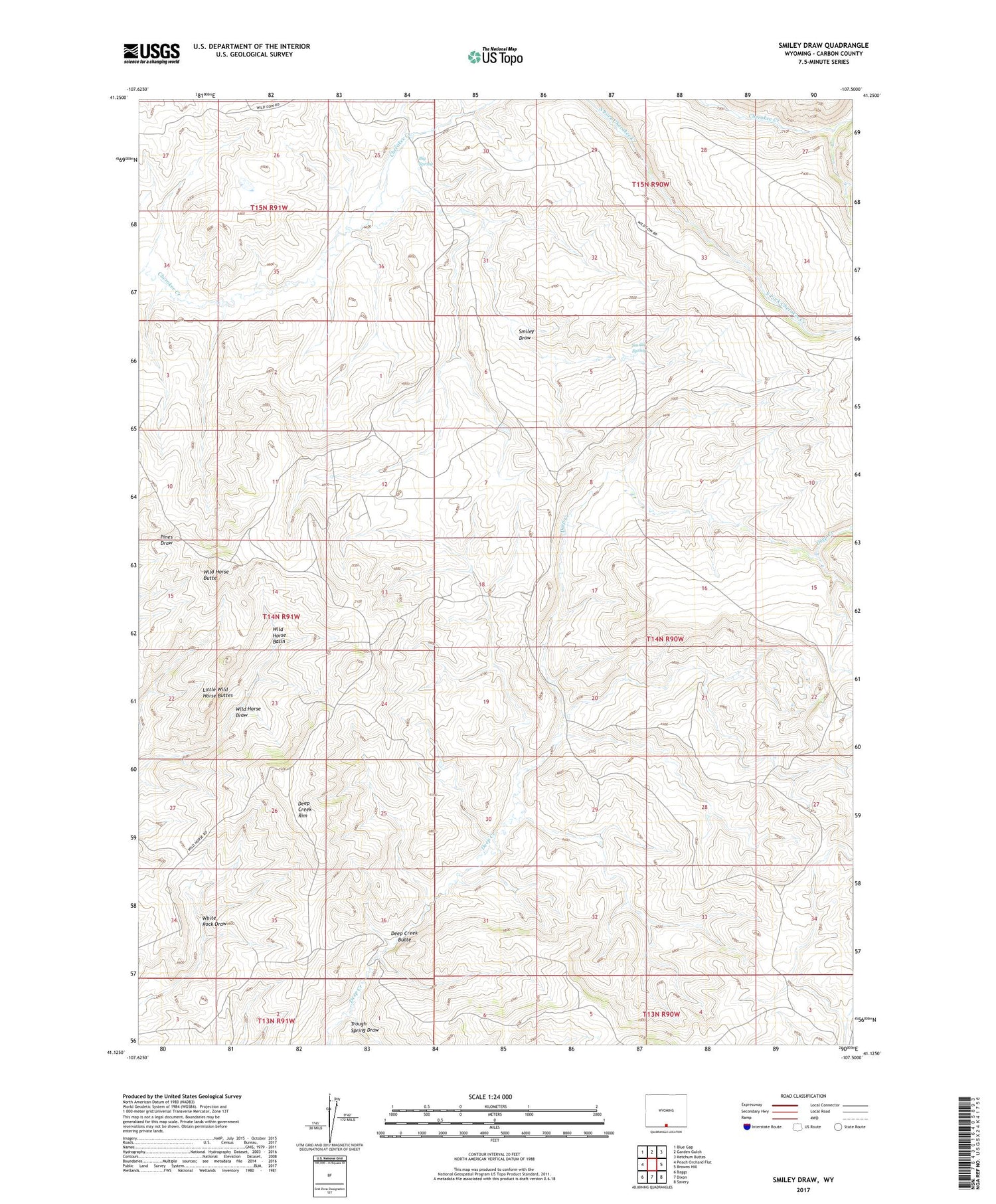 Smiley Draw Wyoming US Topo Map Image