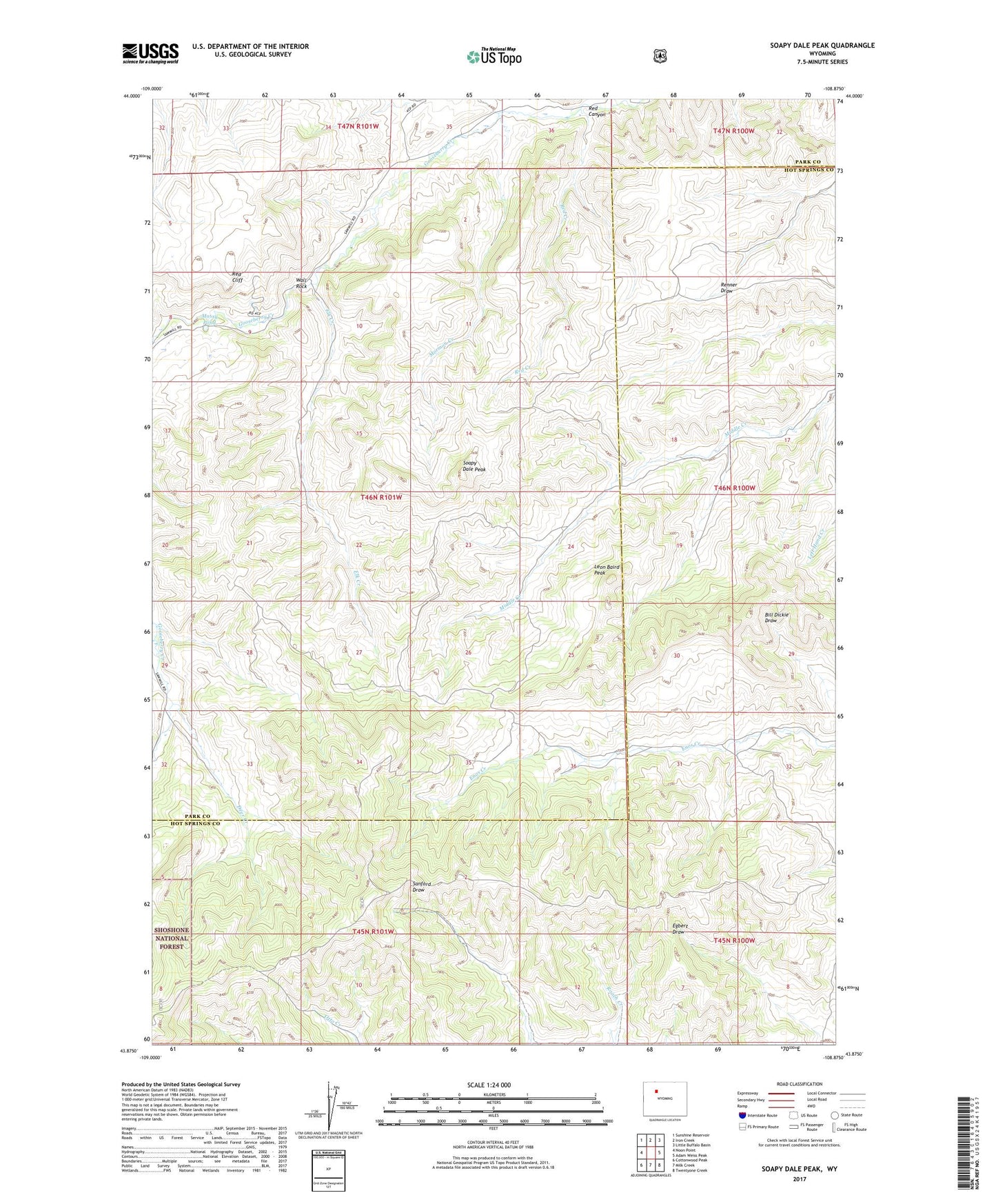 Soapy Dale Peak Wyoming US Topo Map Image
