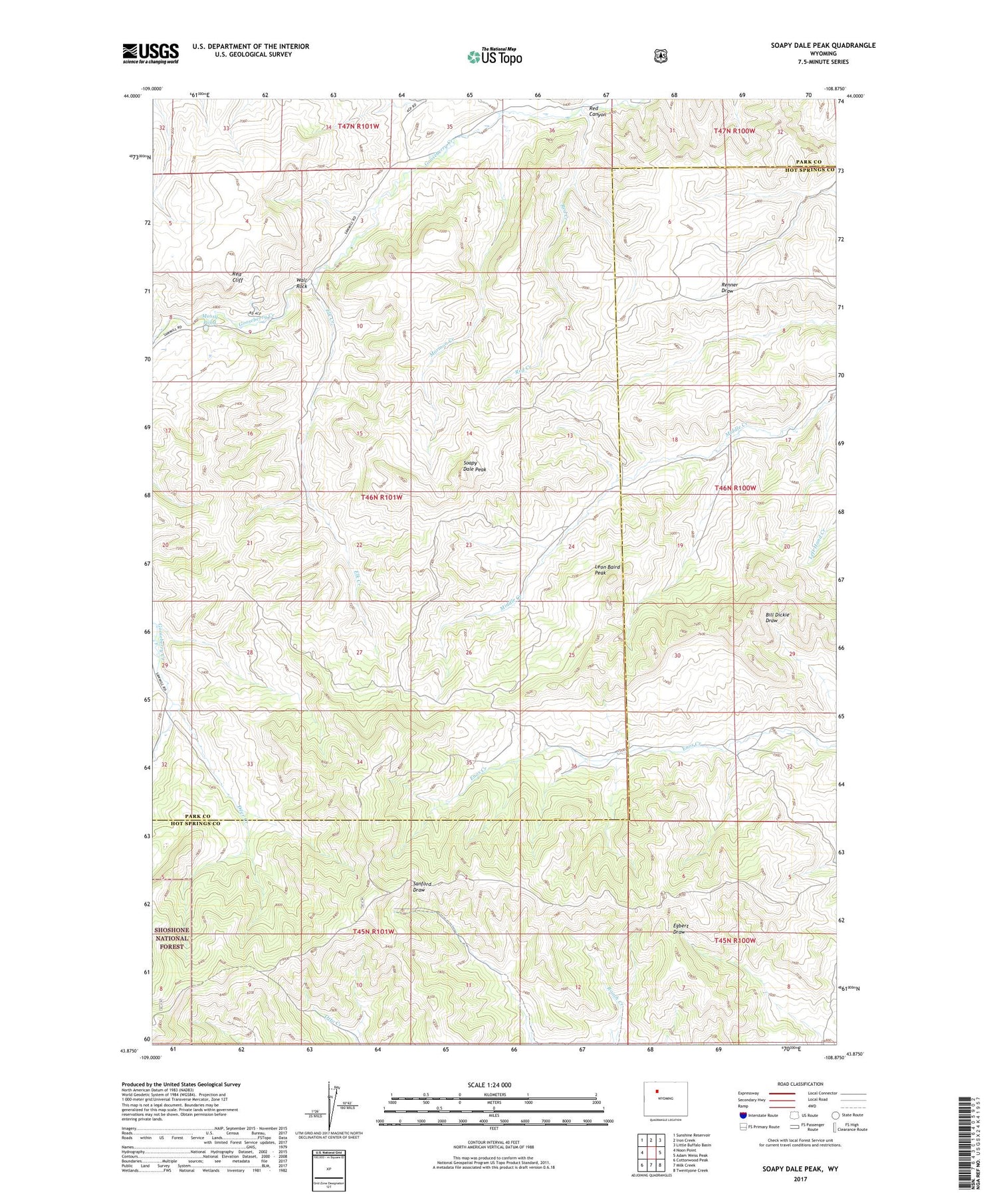 Soapy Dale Peak Wyoming US Topo Map Image
