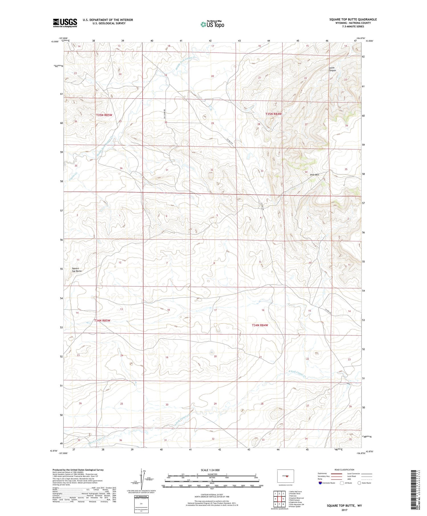 Square Top Butte Wyoming US Topo Map Image