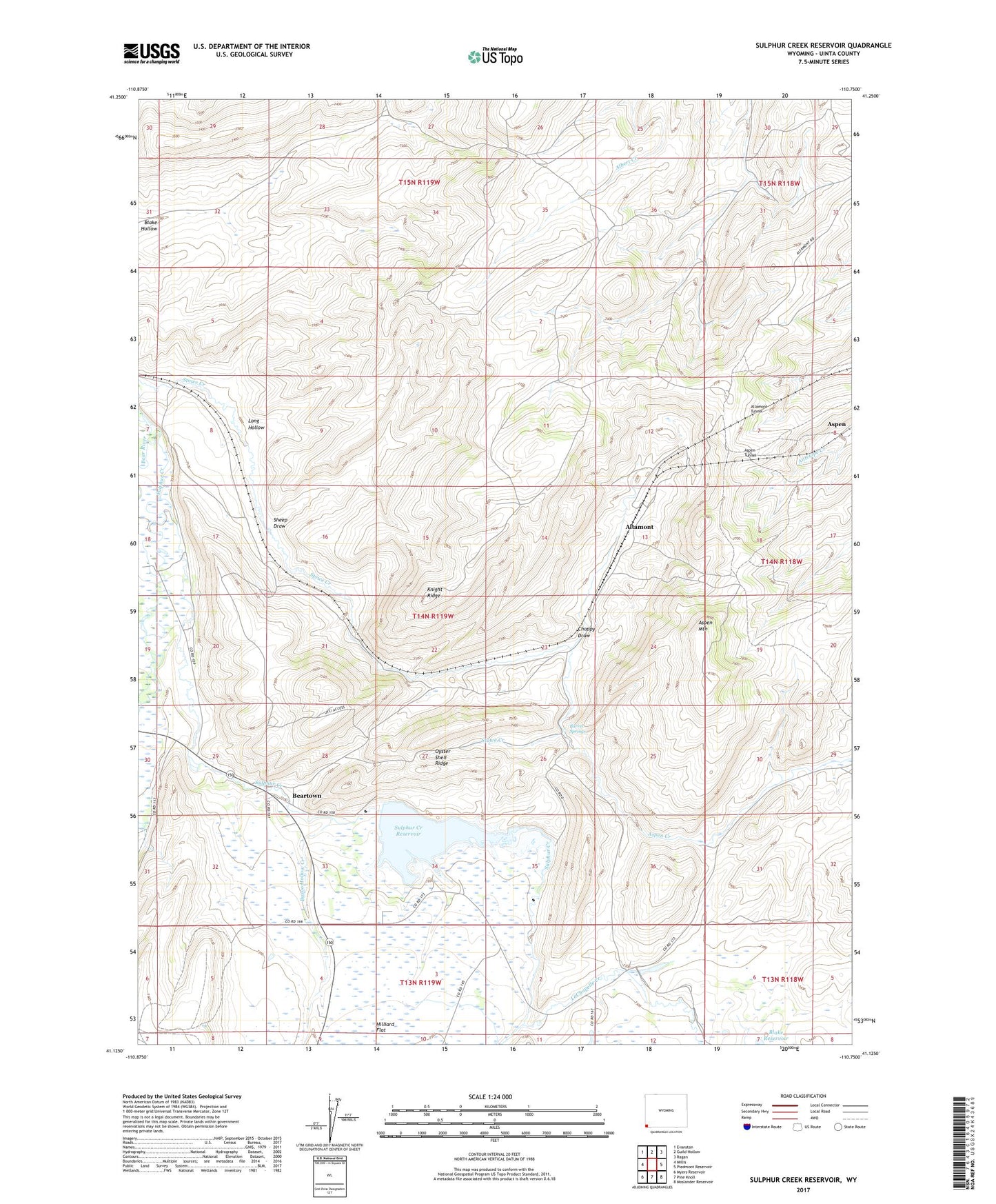 Sulphur Creek Reservoir Wyoming US Topo Map Image