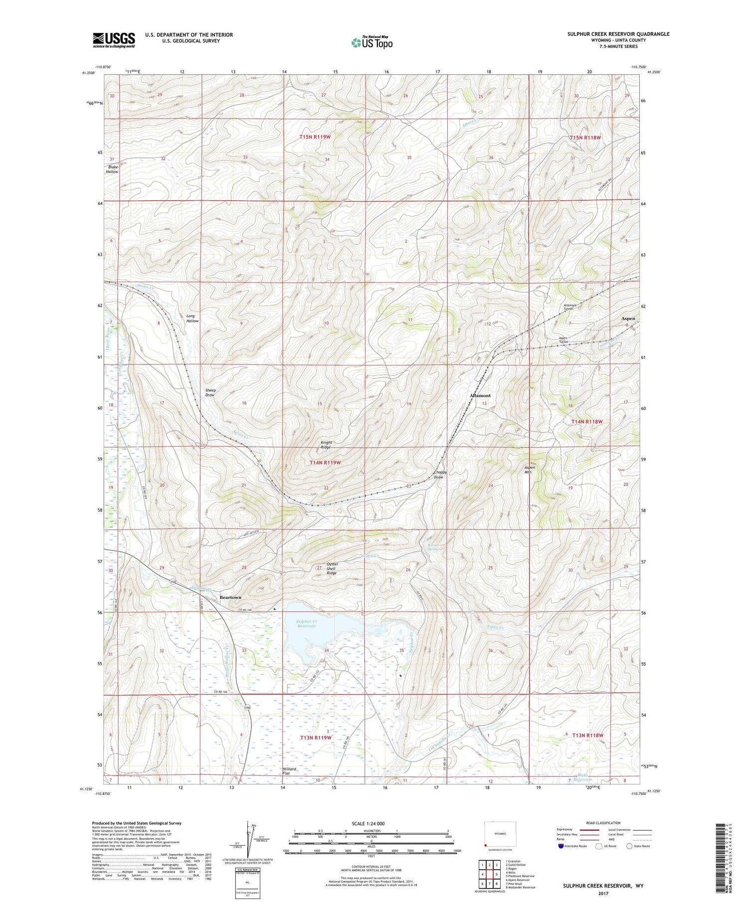 Sulphur Creek Reservoir Wyoming US Topo Map Image