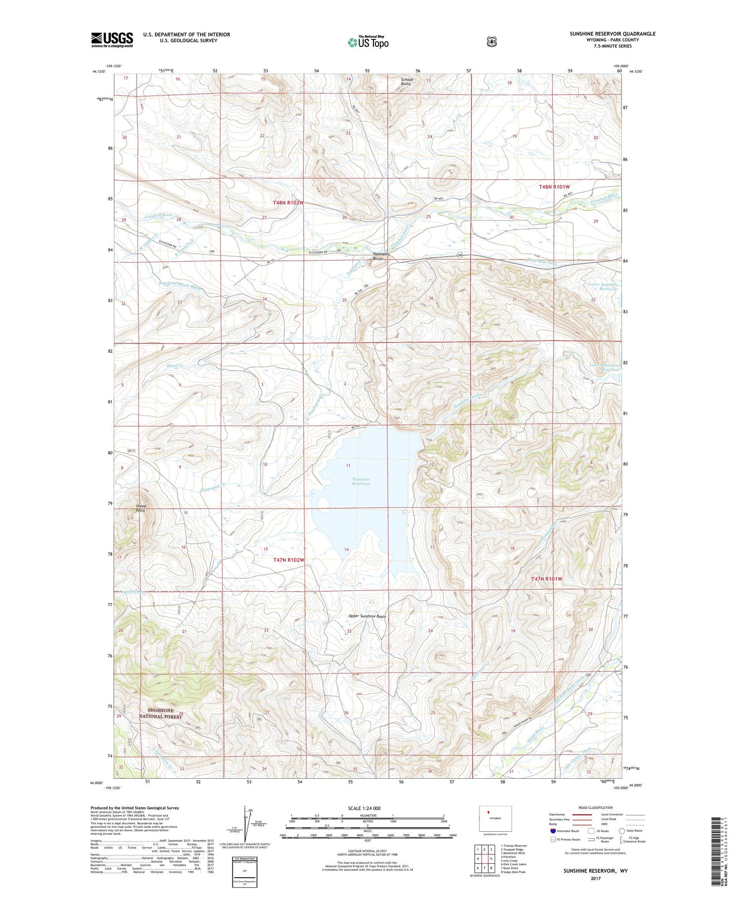 Sunshine Reservoir Wyoming US Topo Map Image