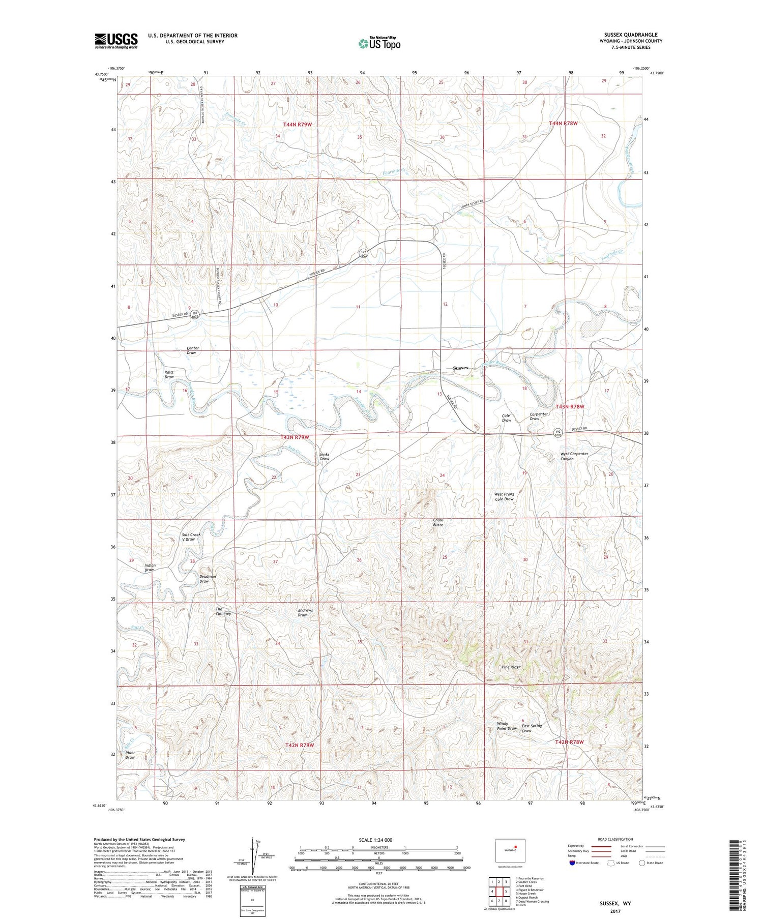 Sussex Wyoming US Topo Map Image