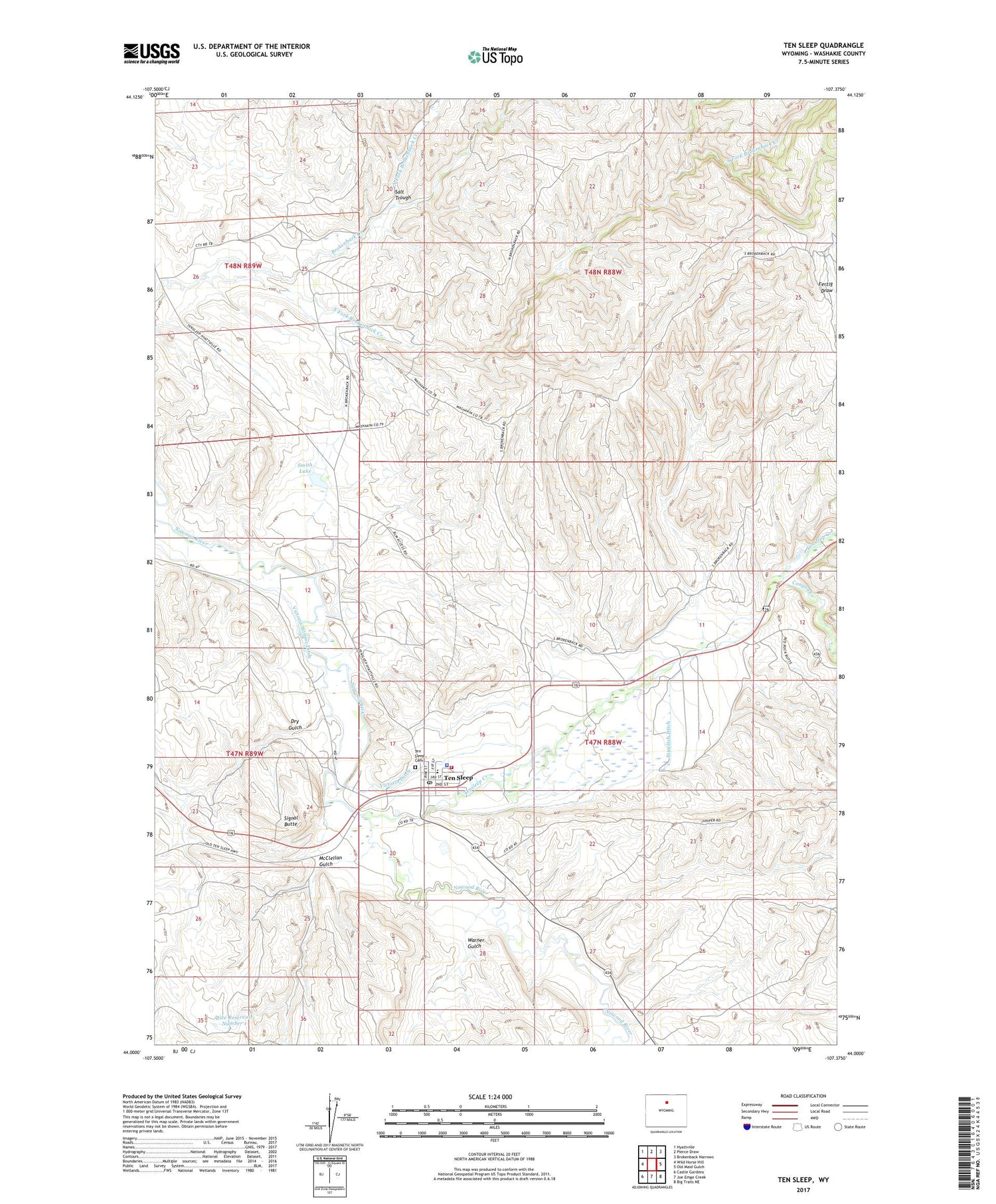 Ten Sleep Wyoming US Topo Map Image