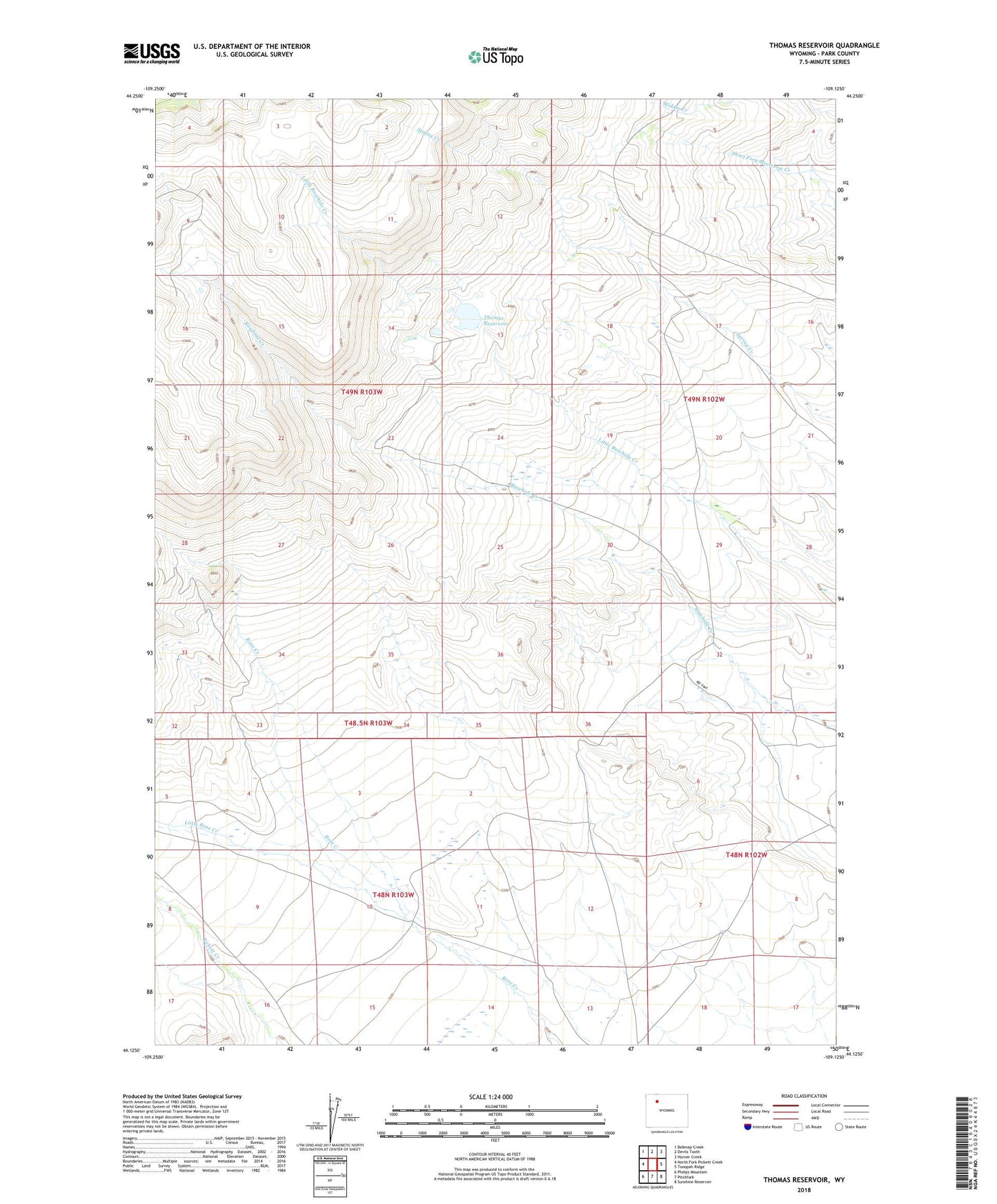 Thomas Reservoir Wyoming US Topo Map Image