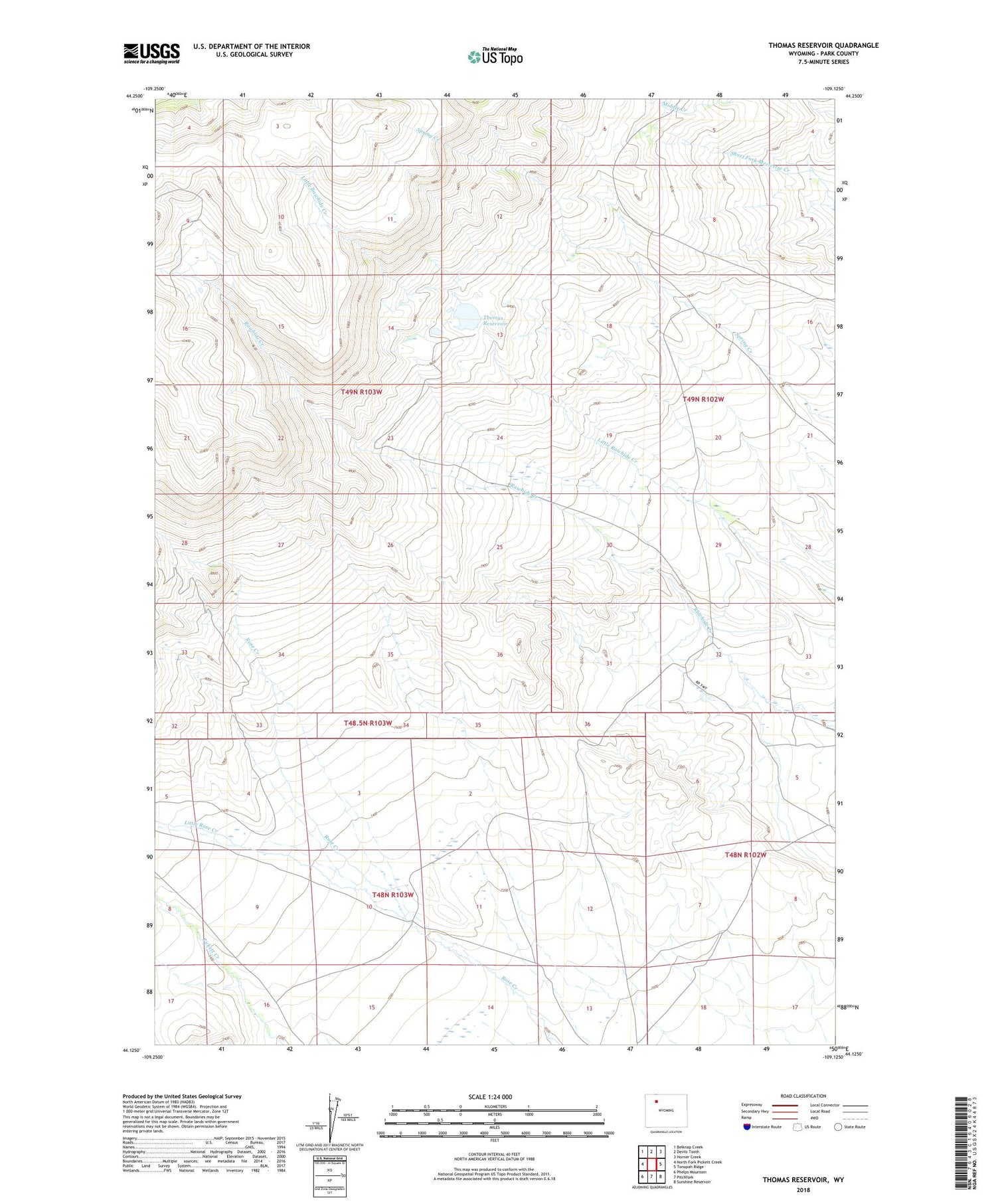 Thomas Reservoir Wyoming US Topo Map Image