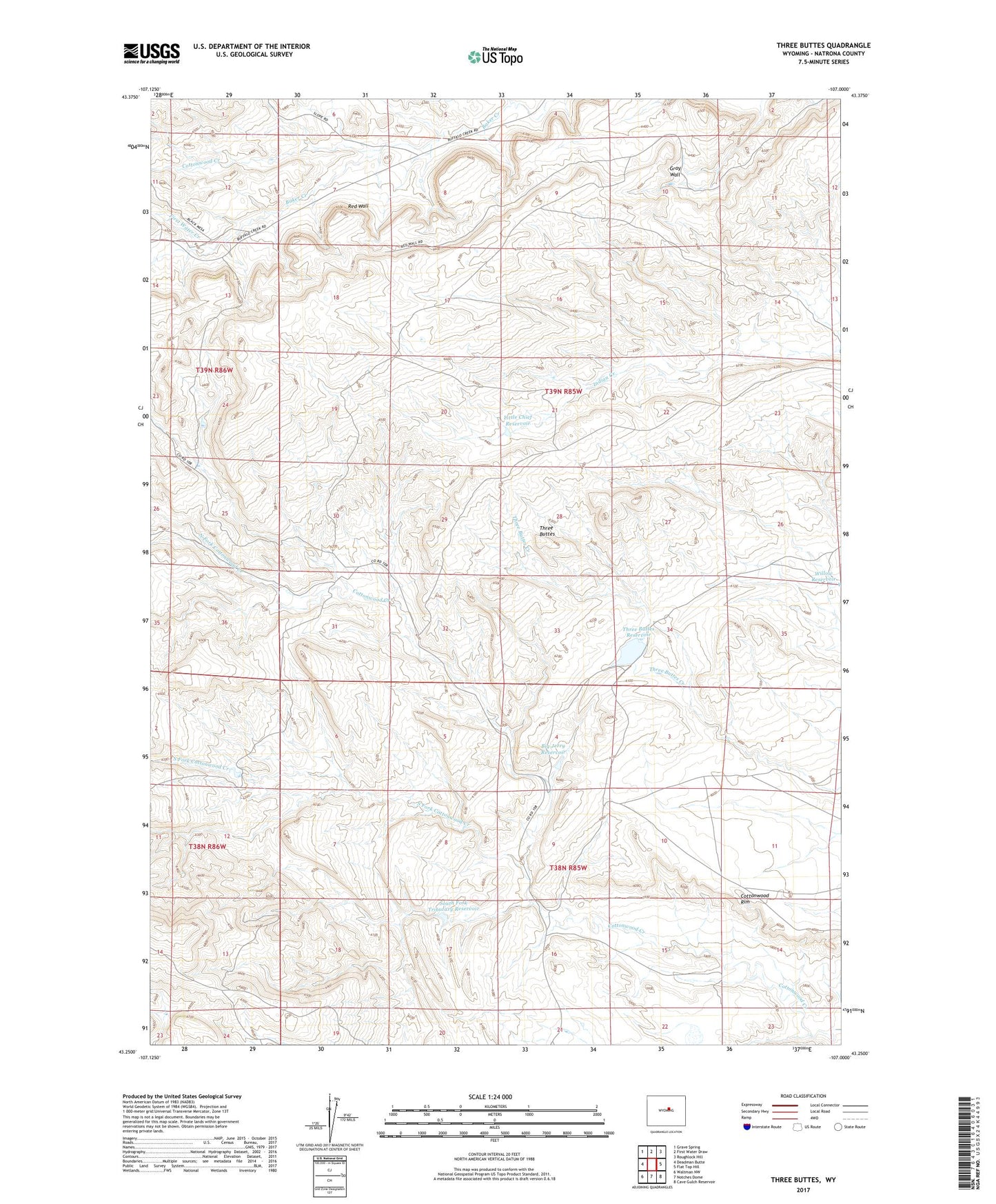 Three Buttes Wyoming US Topo Map Image